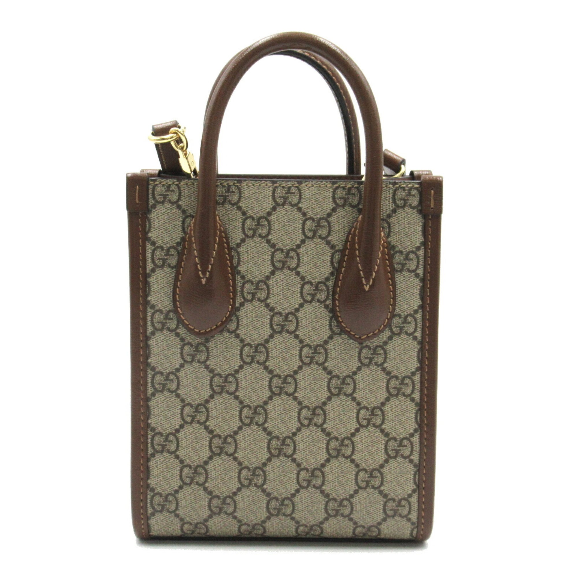 GUCCI Interlocking G Tote Bag 2-way Shoulder Coated Canvas Leather Women's Brown 671623