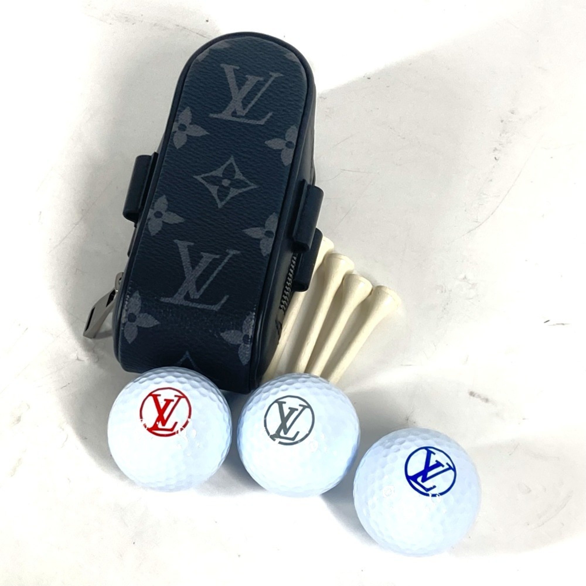 LOUIS VUITTON GI0344 Monogram Eclipse Set Golf Andrews Tees x 4 Pouch Balls 3 Canvas Men's Black