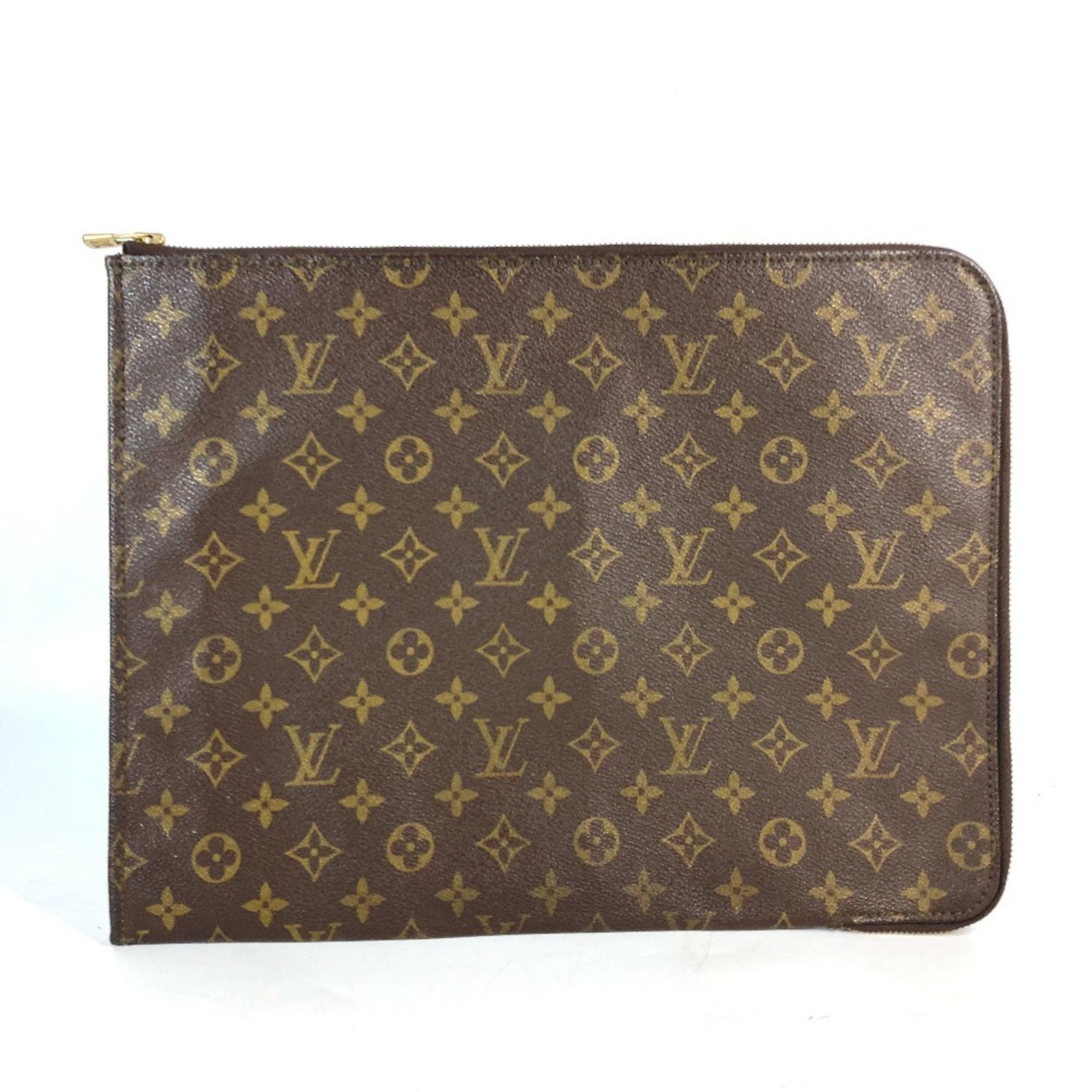 LOUIS VUITTON M53456 Monogram Poche Document L-shaped Pouch Case Clutch Bag Canvas Men's Brown