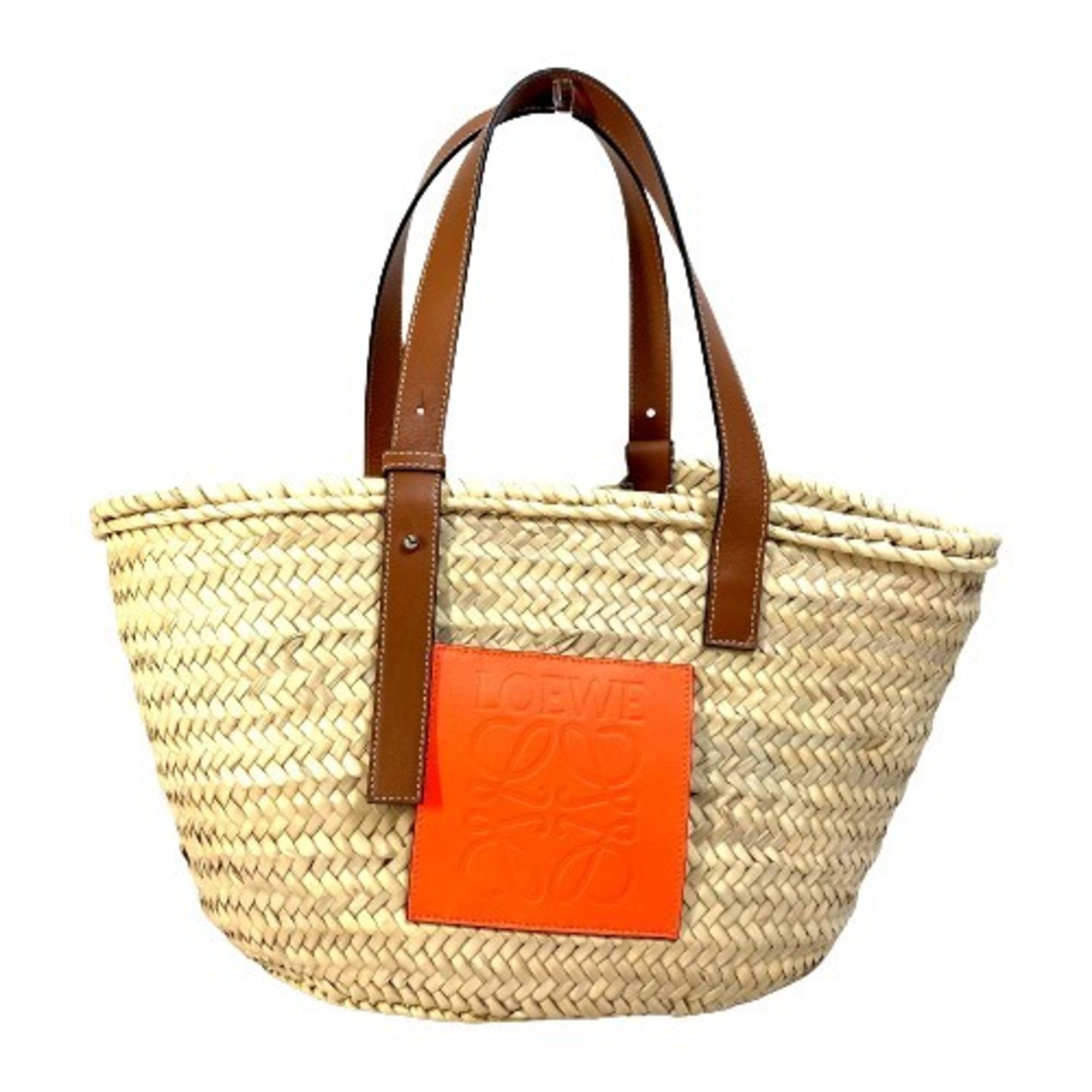 LOEWE A223S92X01 Anagram Shoulder Bag Basket Medium Tote Straw Women's Orange