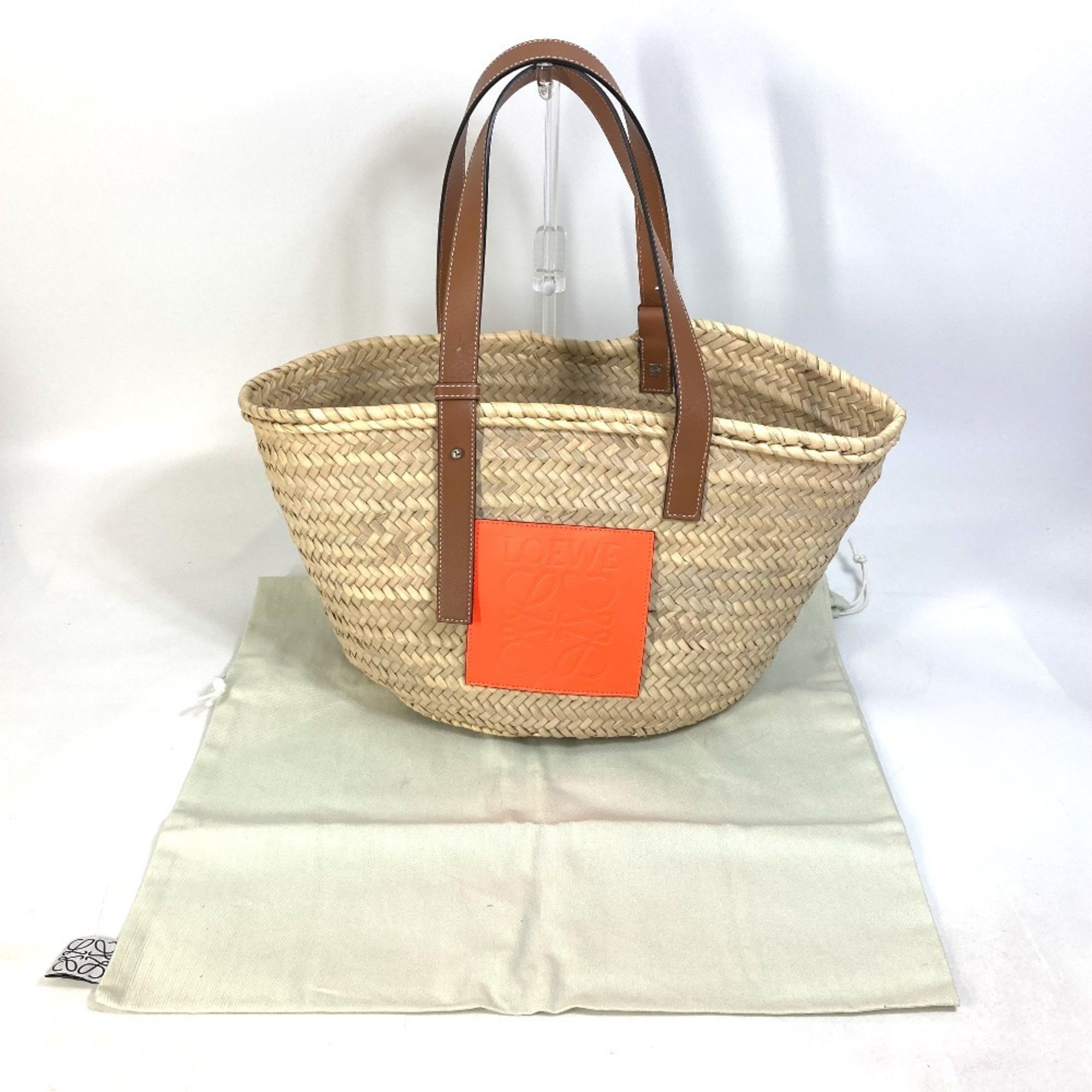 LOEWE A223S92X01 Anagram Shoulder Bag Basket Medium Tote Straw Women's Orange