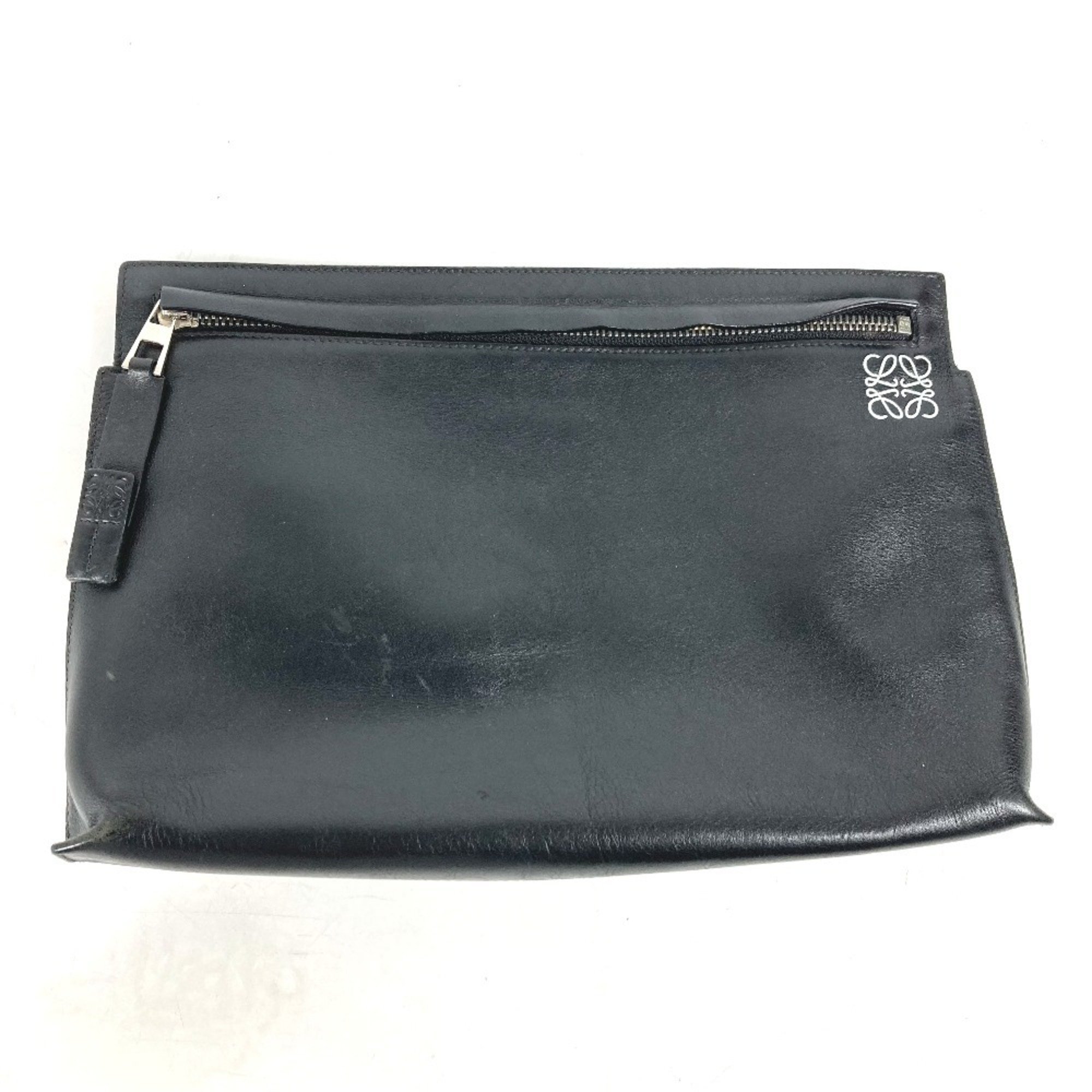 LOEWE Anagram T Pouch Clutch Bag Leather Men's Black