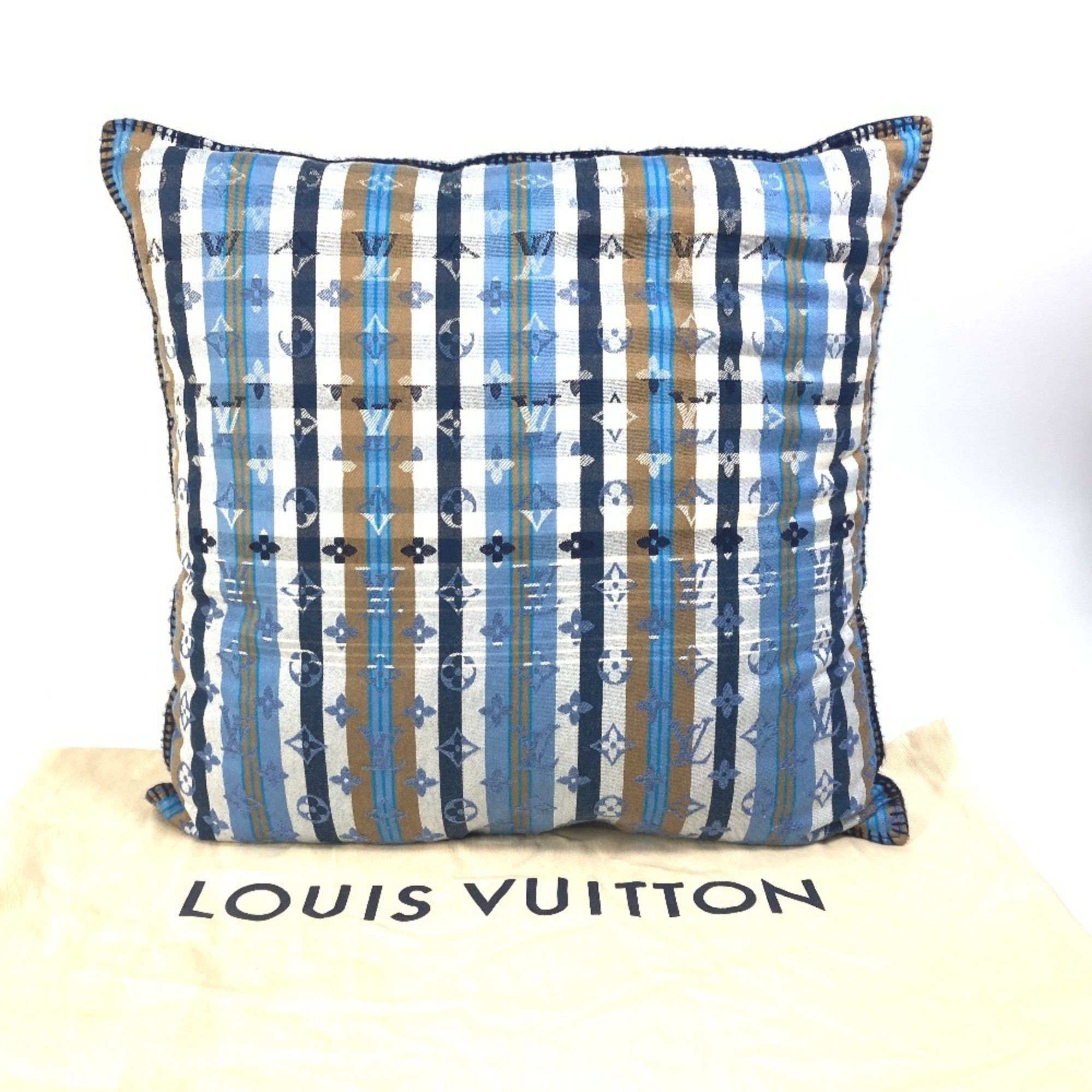 LOUIS VUITTON M75592 Check Madras Cousin Square Pillow Cushion Wool Cotton Men's Women's Blue