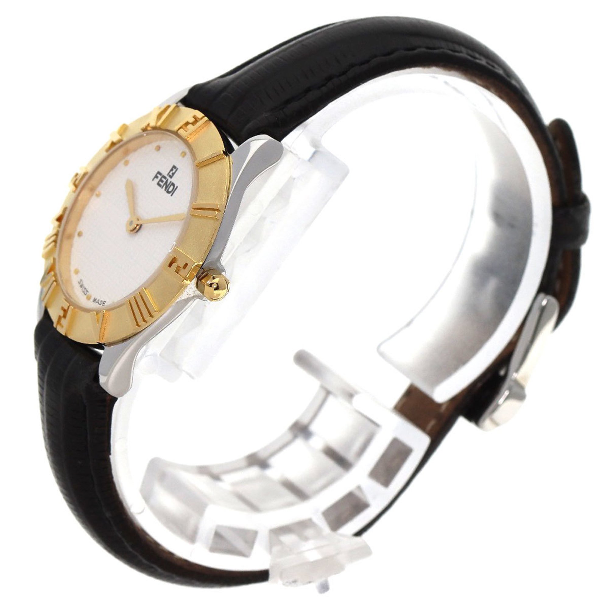 Fendi 2000L watch in stainless steel and leather for women