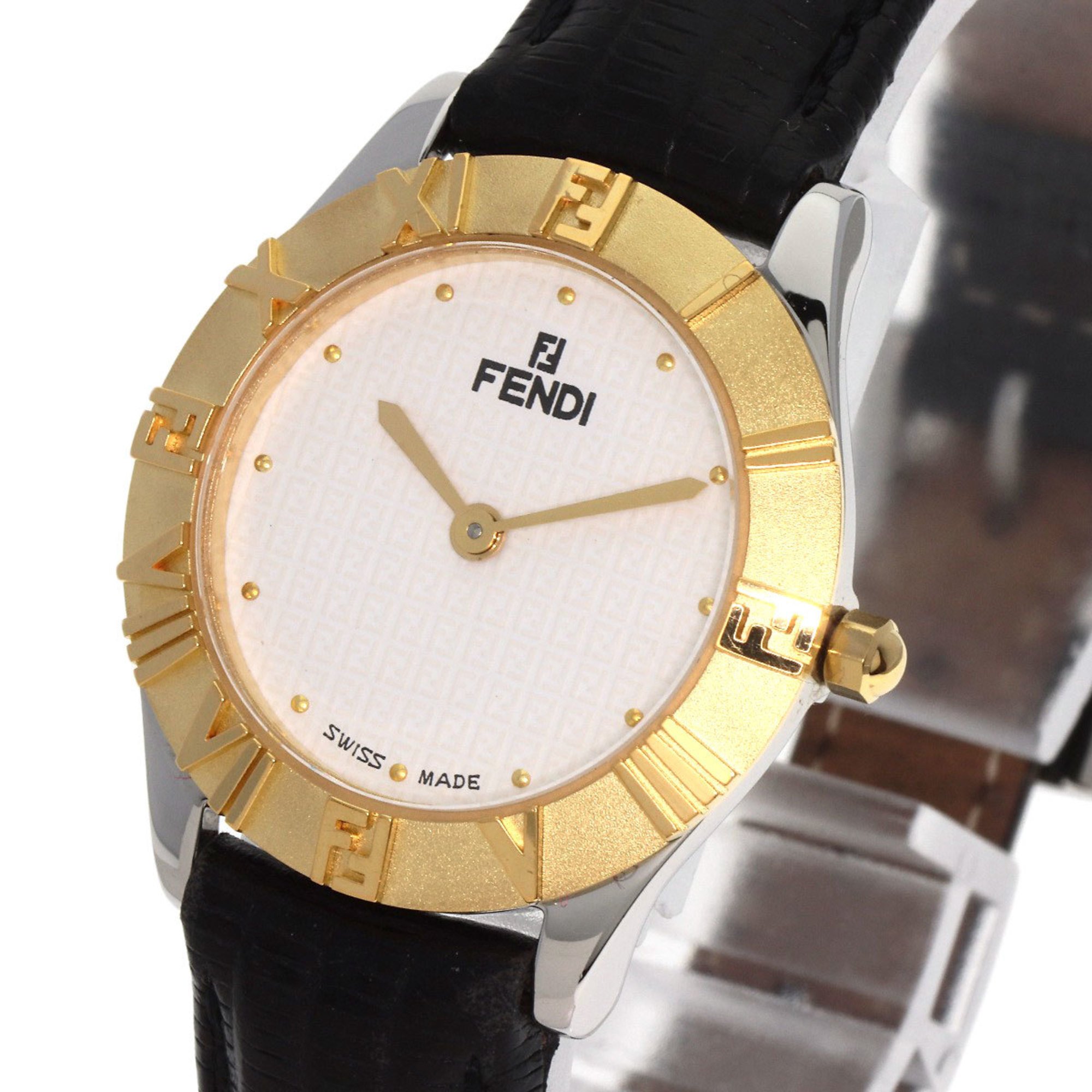 Fendi 2000L watch in stainless steel and leather for women