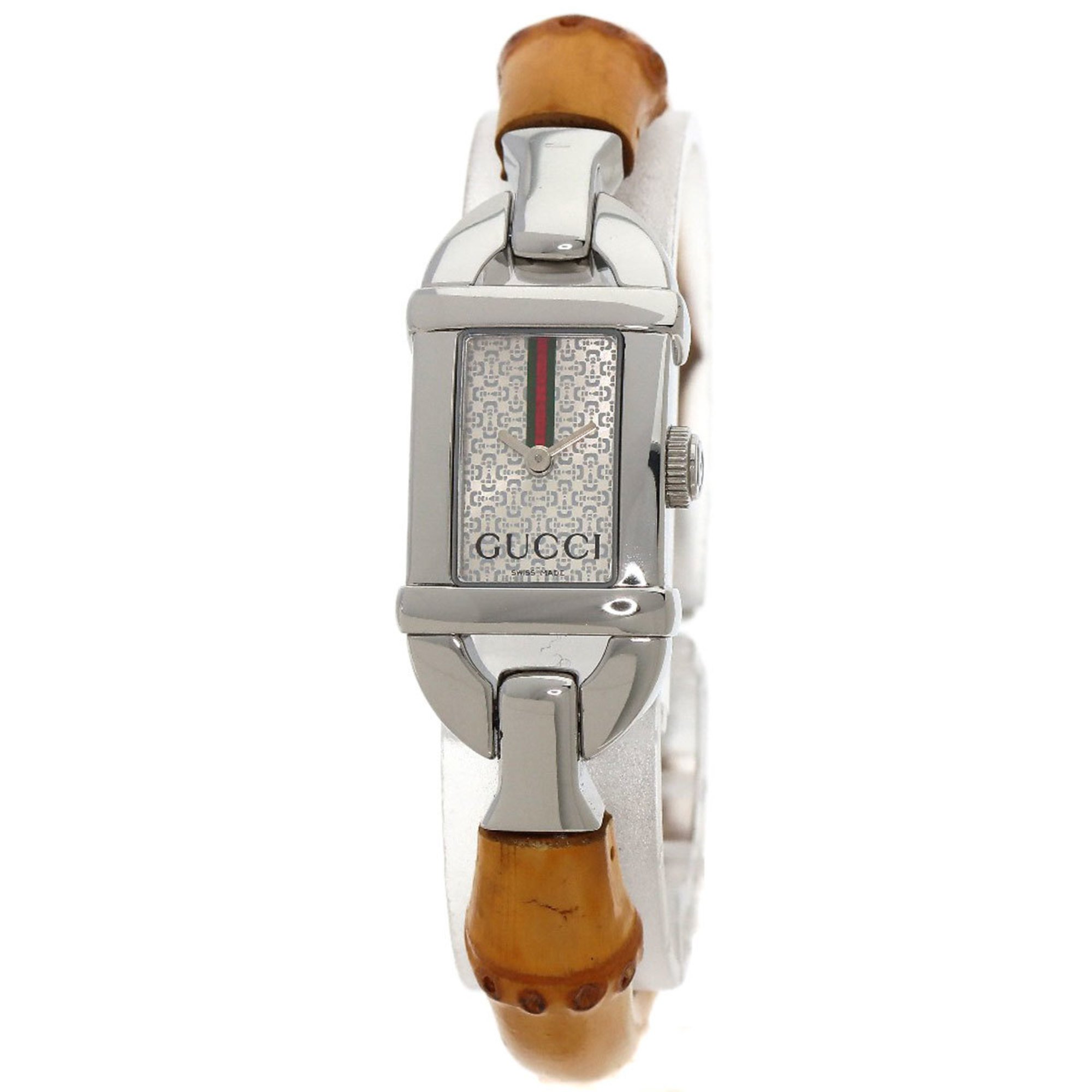 Gucci 6800L Shelly Line Square Face Watch Stainless Steel Bamboo Women's