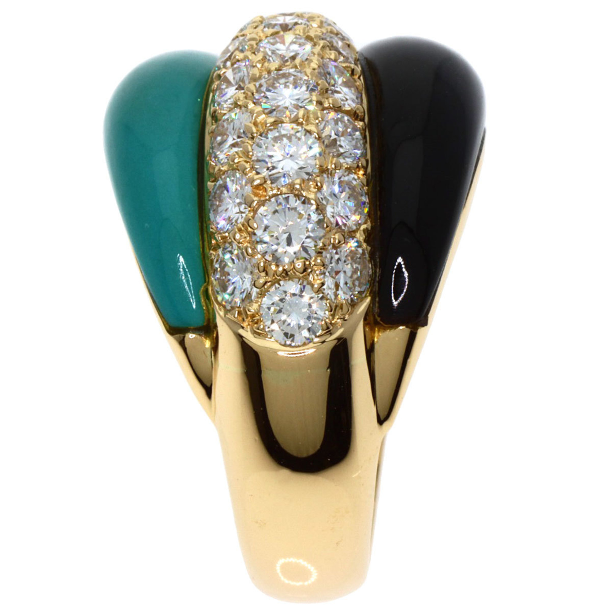 Van Cleef & Arpels Turquoise Onyx Diamond Ring, 18K Yellow Gold, Women's,