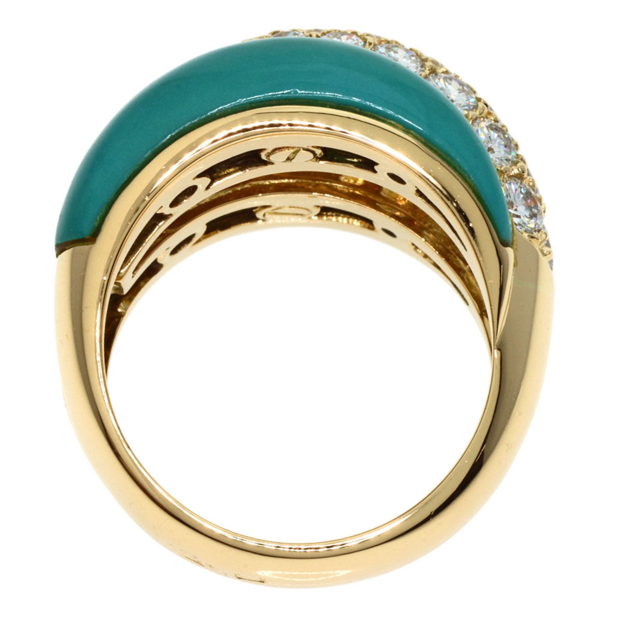 Van Cleef & Arpels Turquoise Onyx Diamond Ring, 18K Yellow Gold, Women's,