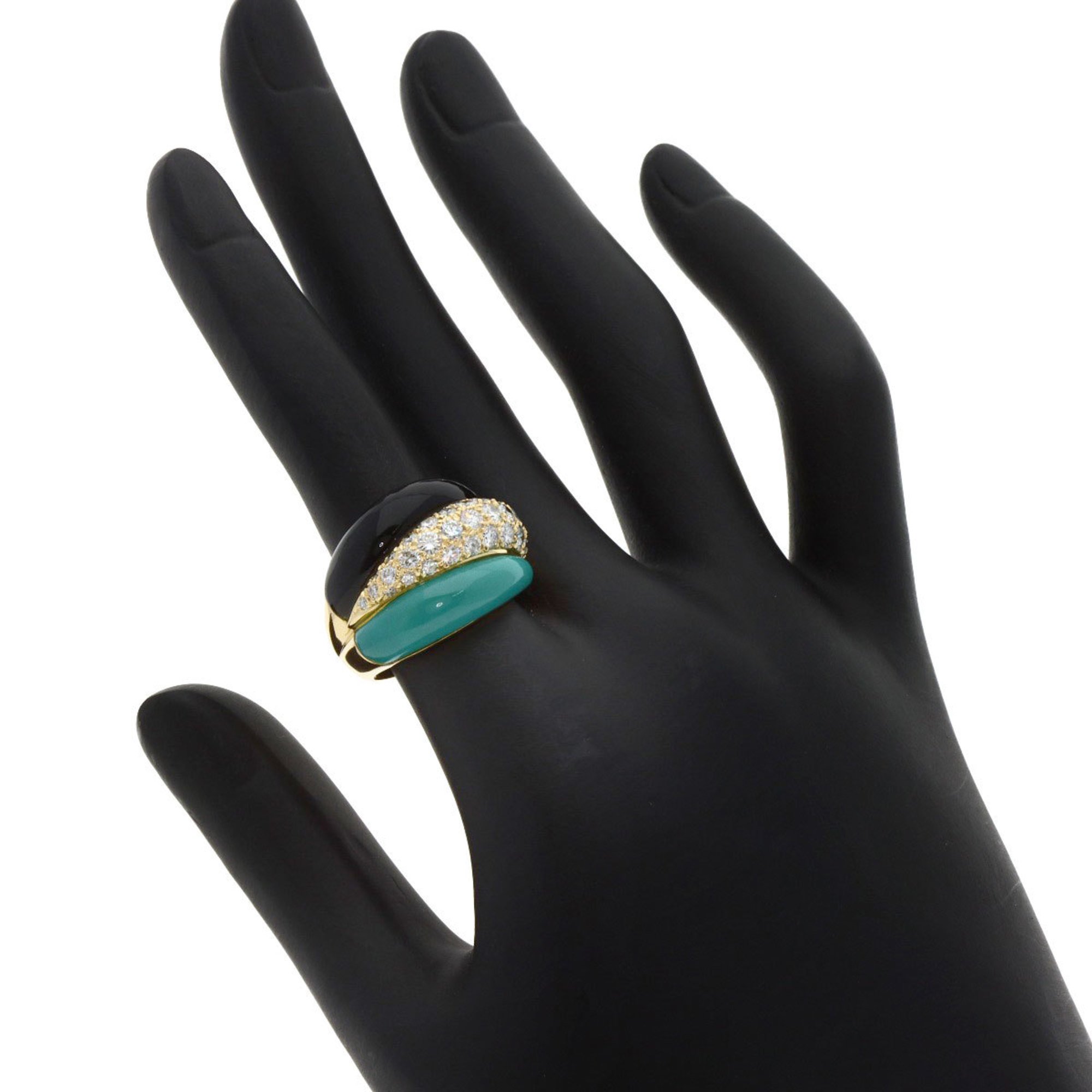 Van Cleef & Arpels Turquoise Onyx Diamond Ring, 18K Yellow Gold, Women's,