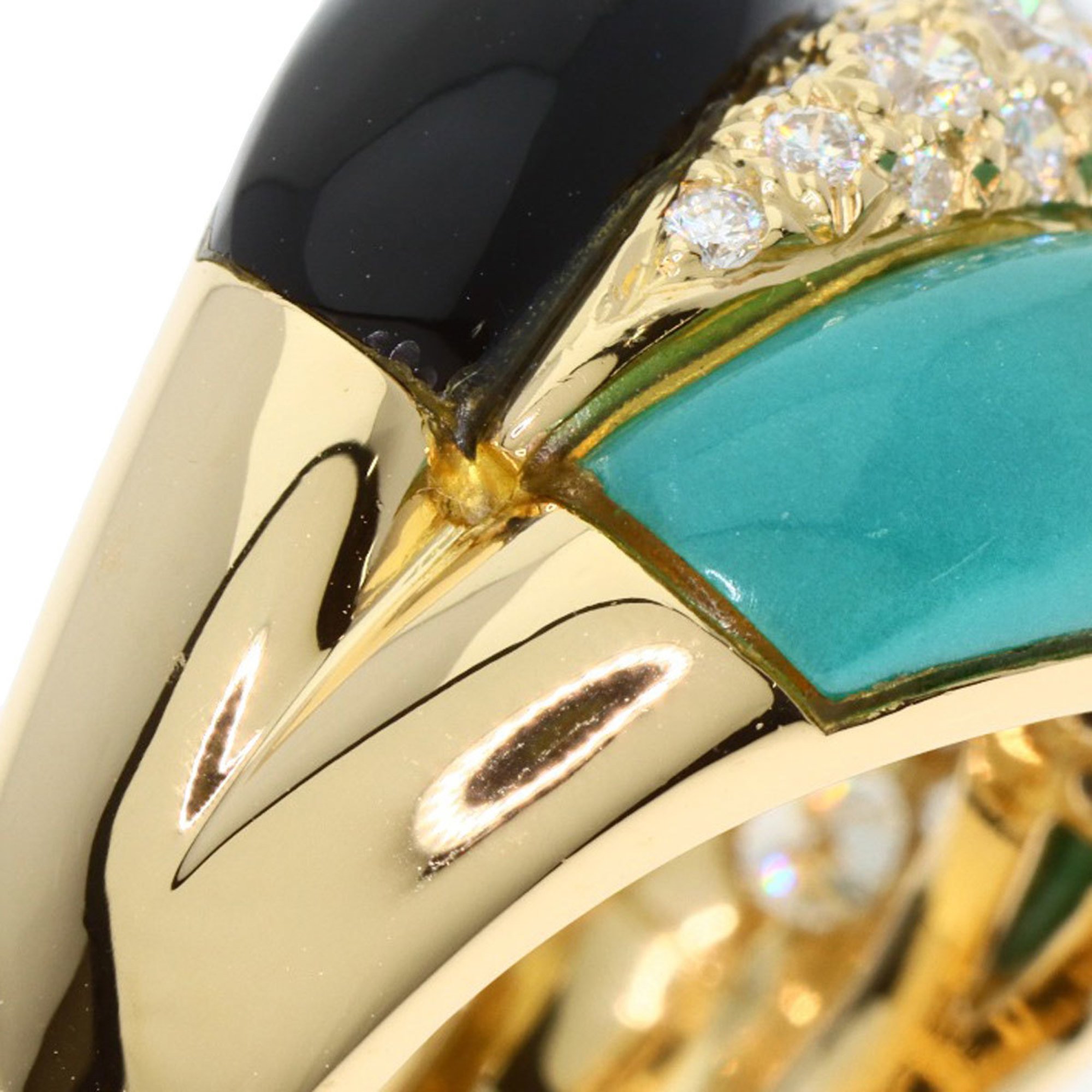 Van Cleef & Arpels Turquoise Onyx Diamond Ring, 18K Yellow Gold, Women's,