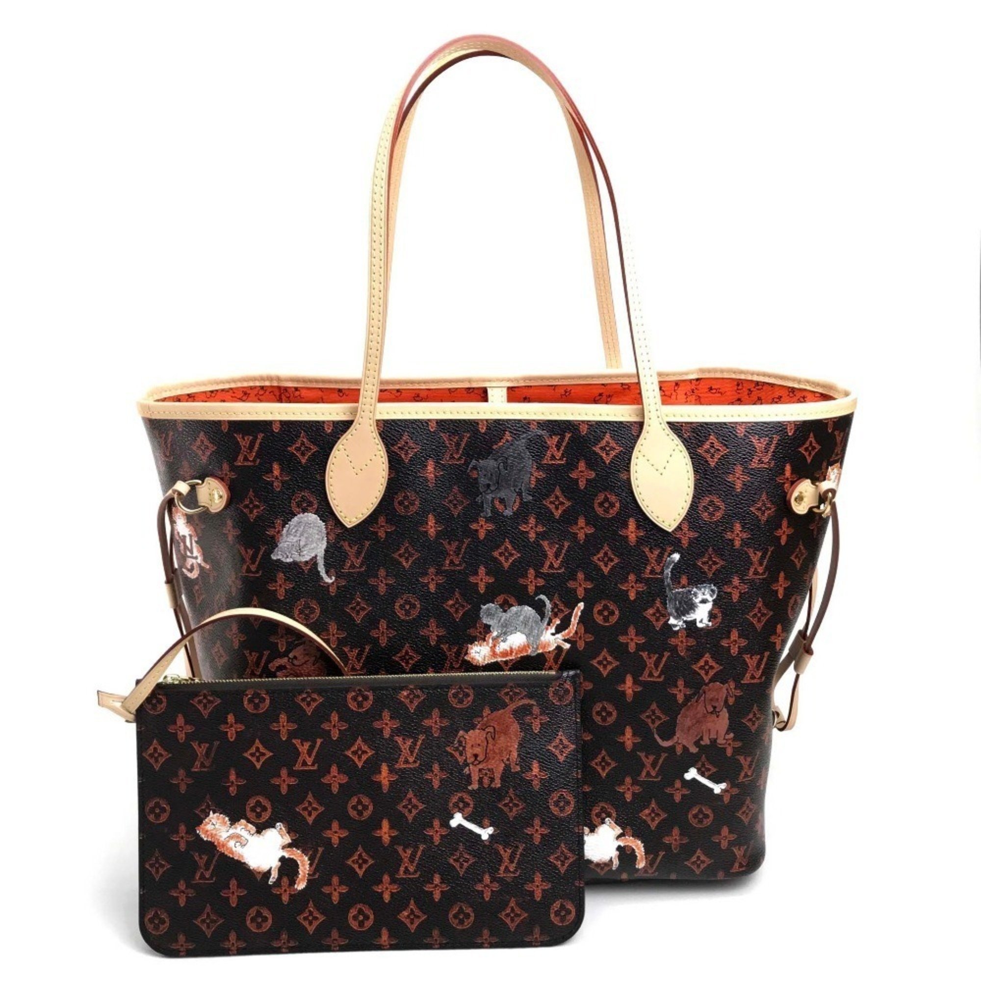 LOUIS VUITTON M44441 Monogram Neverfull MM Catgram Tote Bag Canvas Women's Maroon Brown