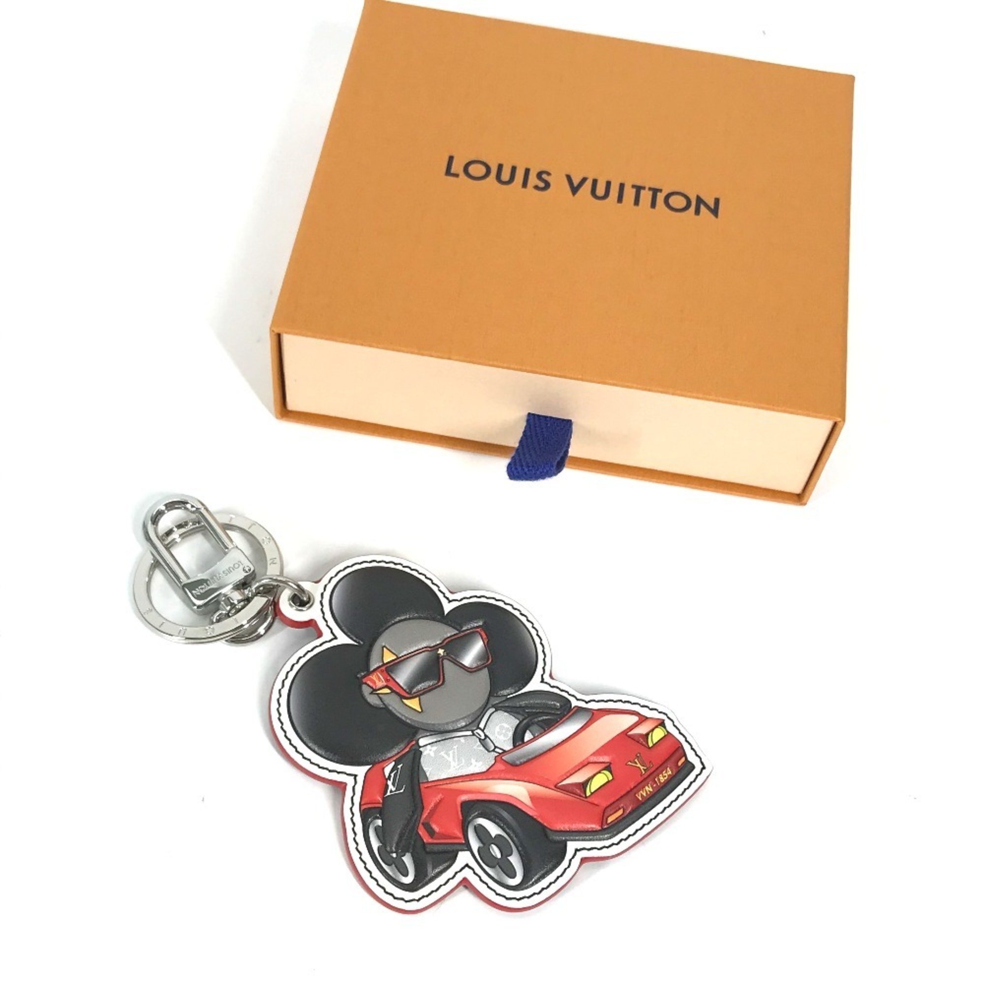 LOUIS VUITTON M00960 Monogram Eclipse Keychain Sporty Car Vivienne Bag Charm Leather Women's Black