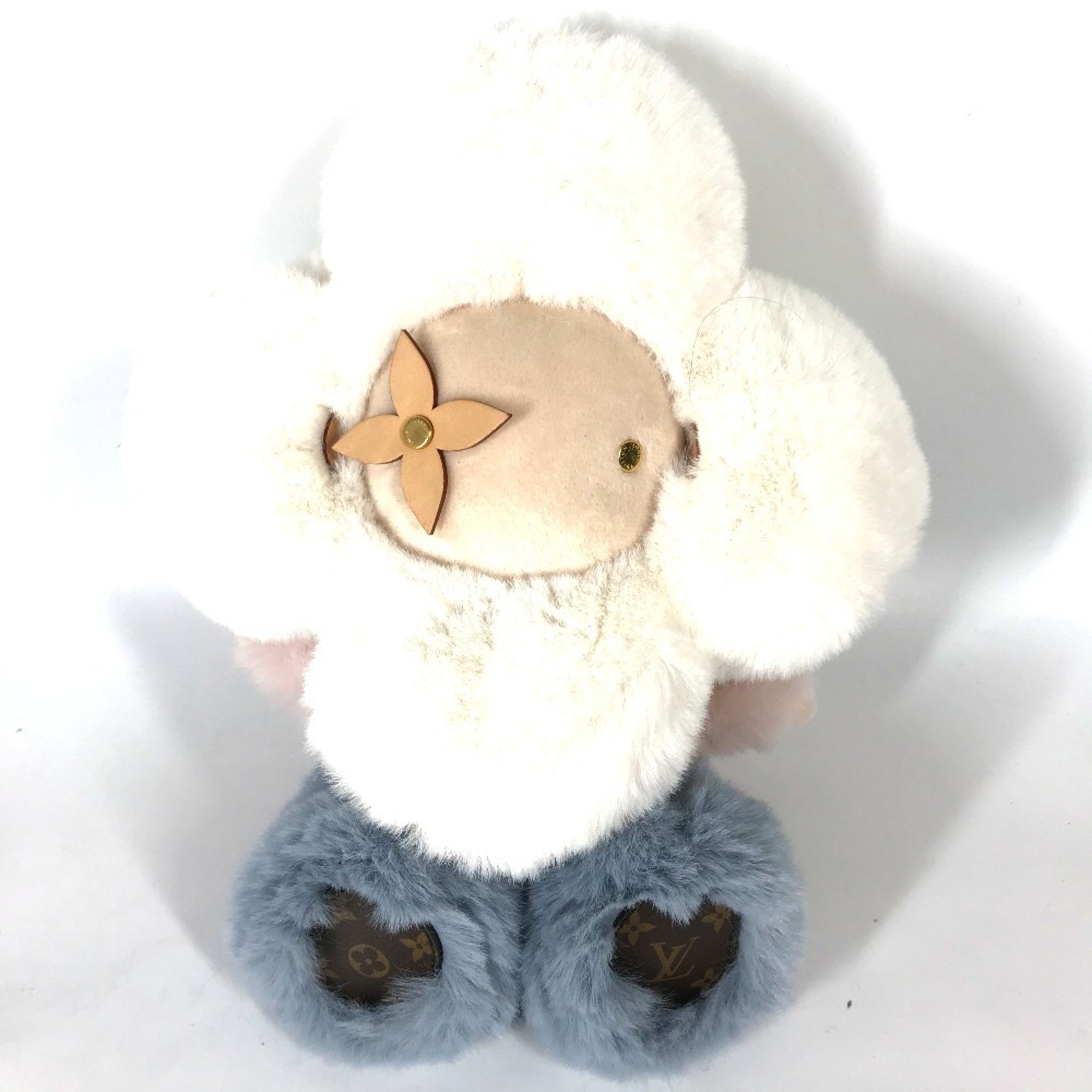 LOUIS VUITTON GI0445 Fur Doudou Vivienne Doll Object Stuffed Toy Brushed Shiny Calf Leather Women's White