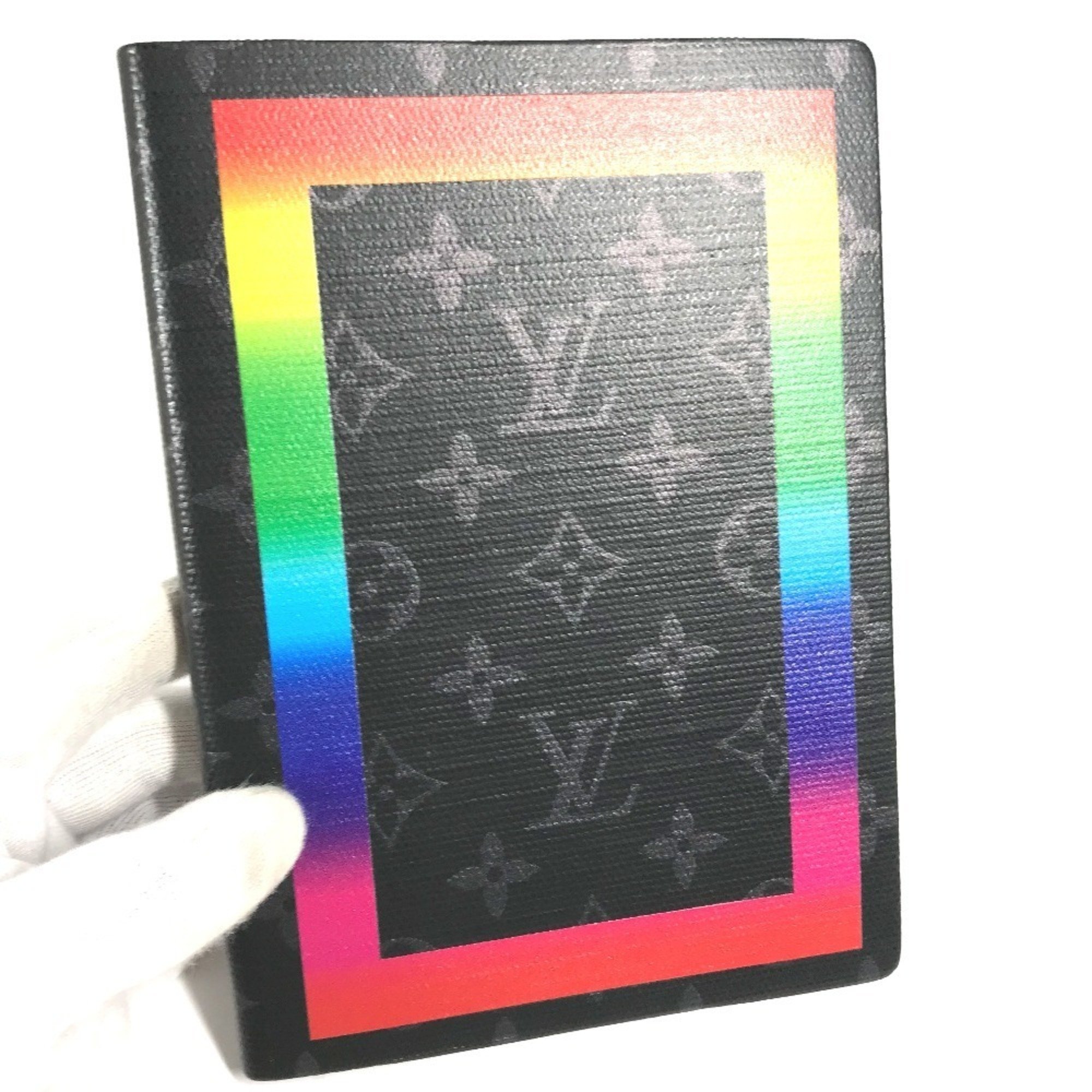 LOUIS VUITTON GI0406 Monogram Eclipse Rainbow Caix Clemence Notebook Memo Pad Stationery Canvas Men's Black