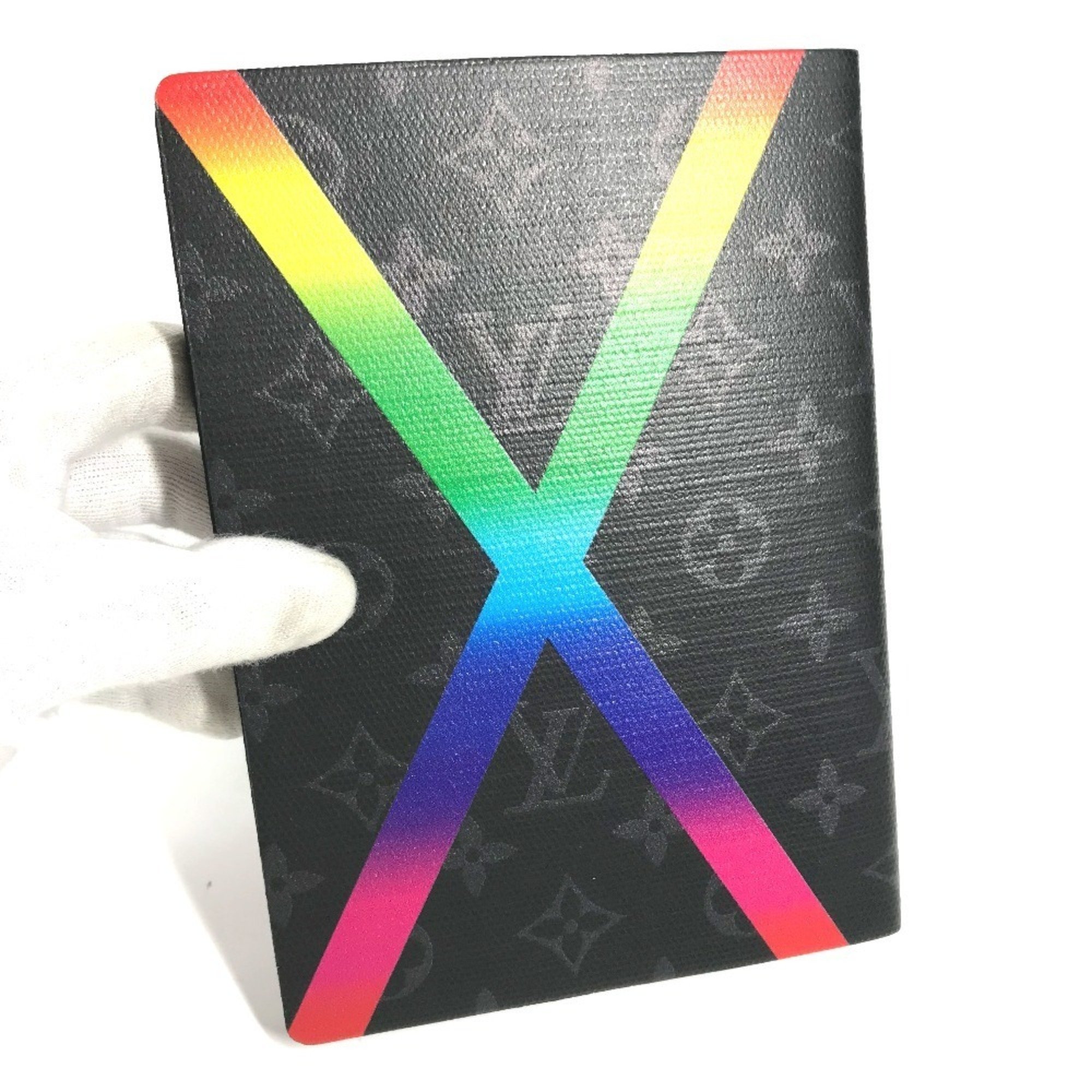 LOUIS VUITTON GI0406 Monogram Eclipse Rainbow Caix Clemence Notebook Memo Pad Stationery Canvas Men's Black