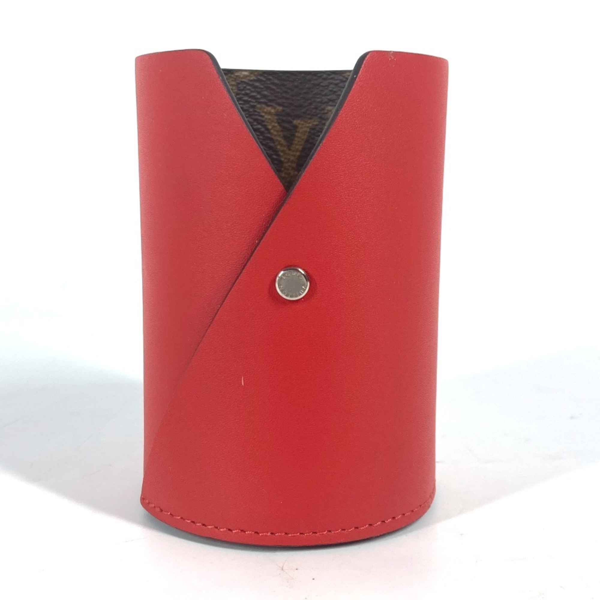 LOUIS VUITTON GI0187 Po Crayon Gaston Pen Holder Object Monogram Canvas Leather Women's Red