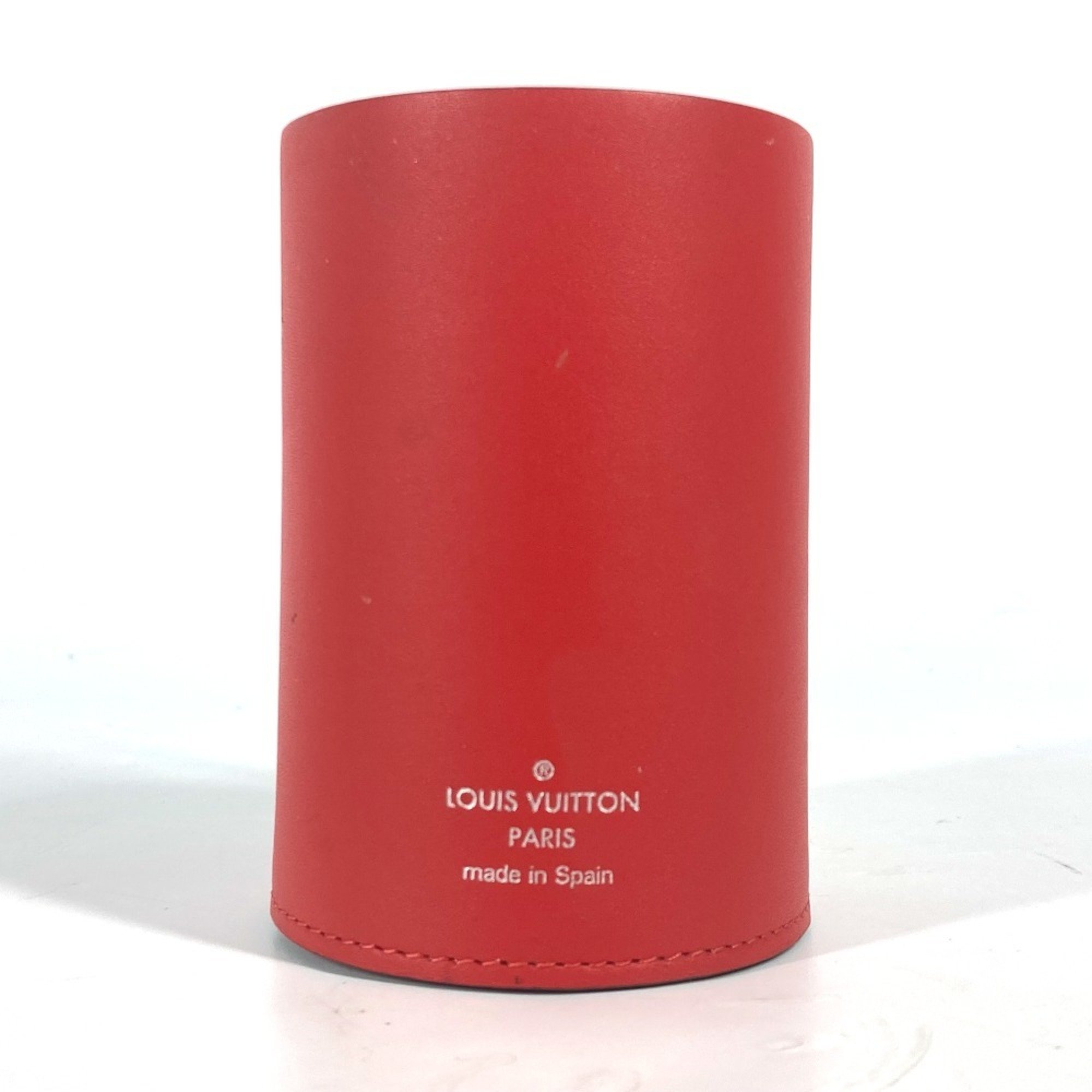 LOUIS VUITTON GI0187 Po Crayon Gaston Pen Holder Object Monogram Canvas Leather Women's Red