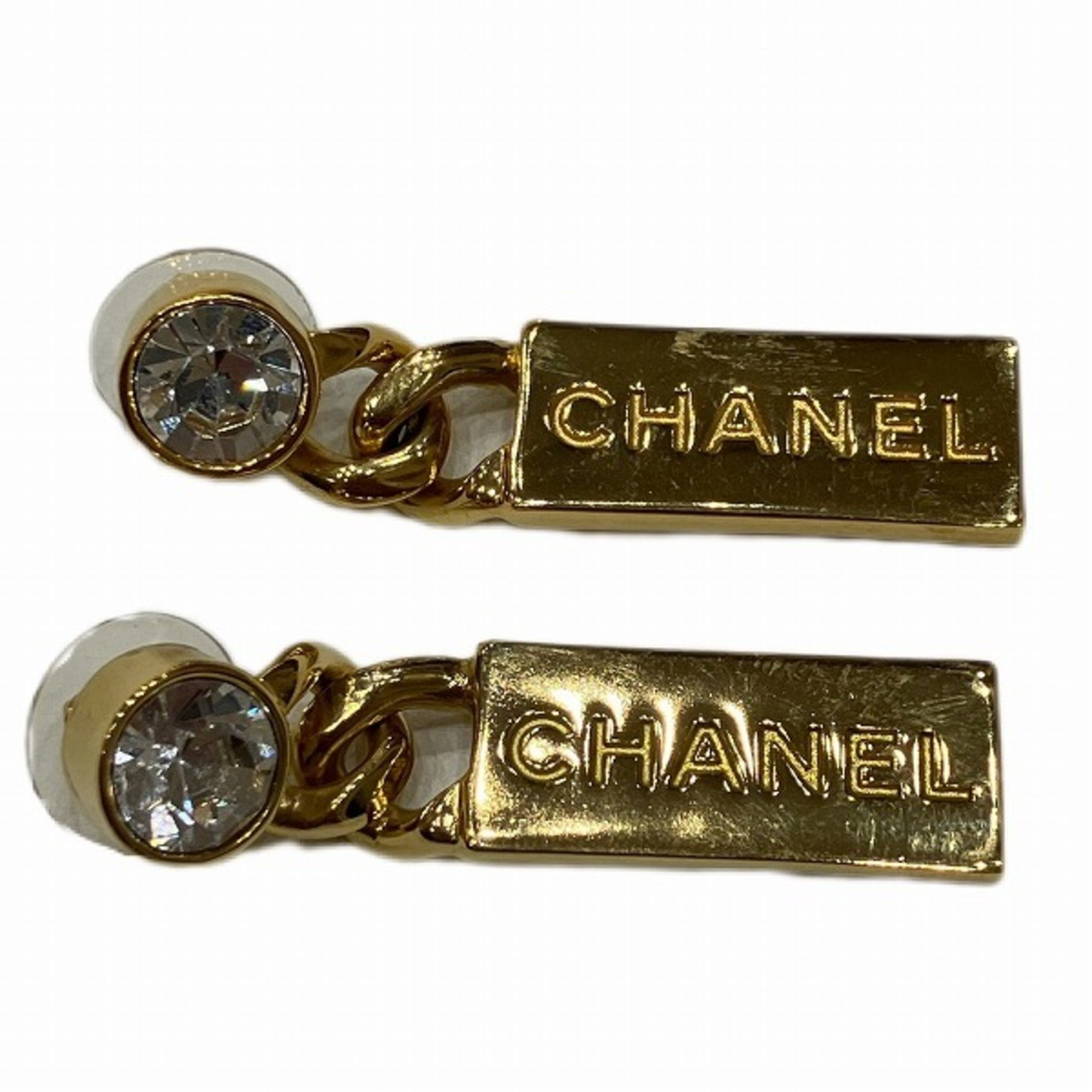 Chanel CHANEL L21V Gold Stone Plate Accessory Earrings for Women