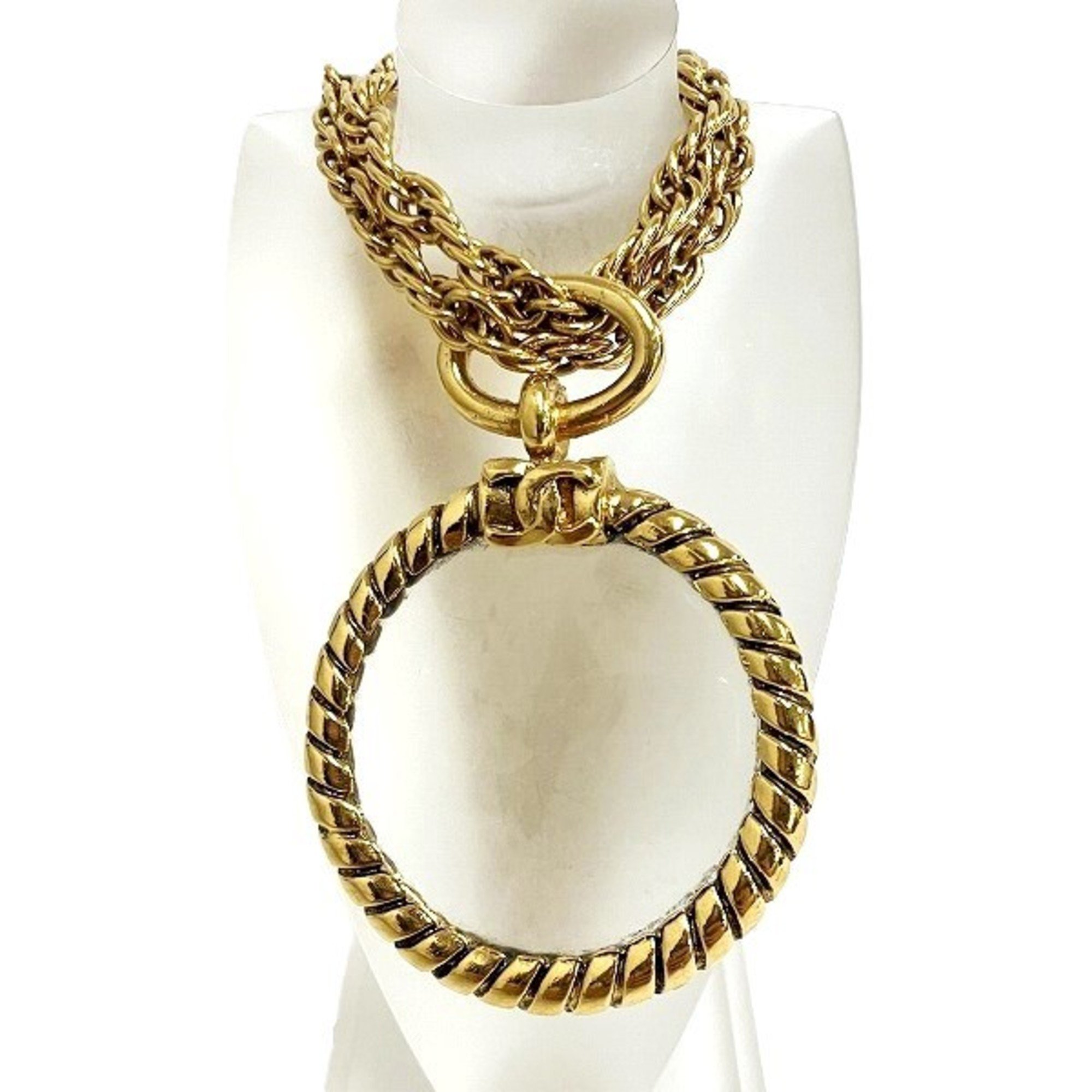 CHANEL Magnifying Glass Double Chain Accessory Pendant Necklace Women's