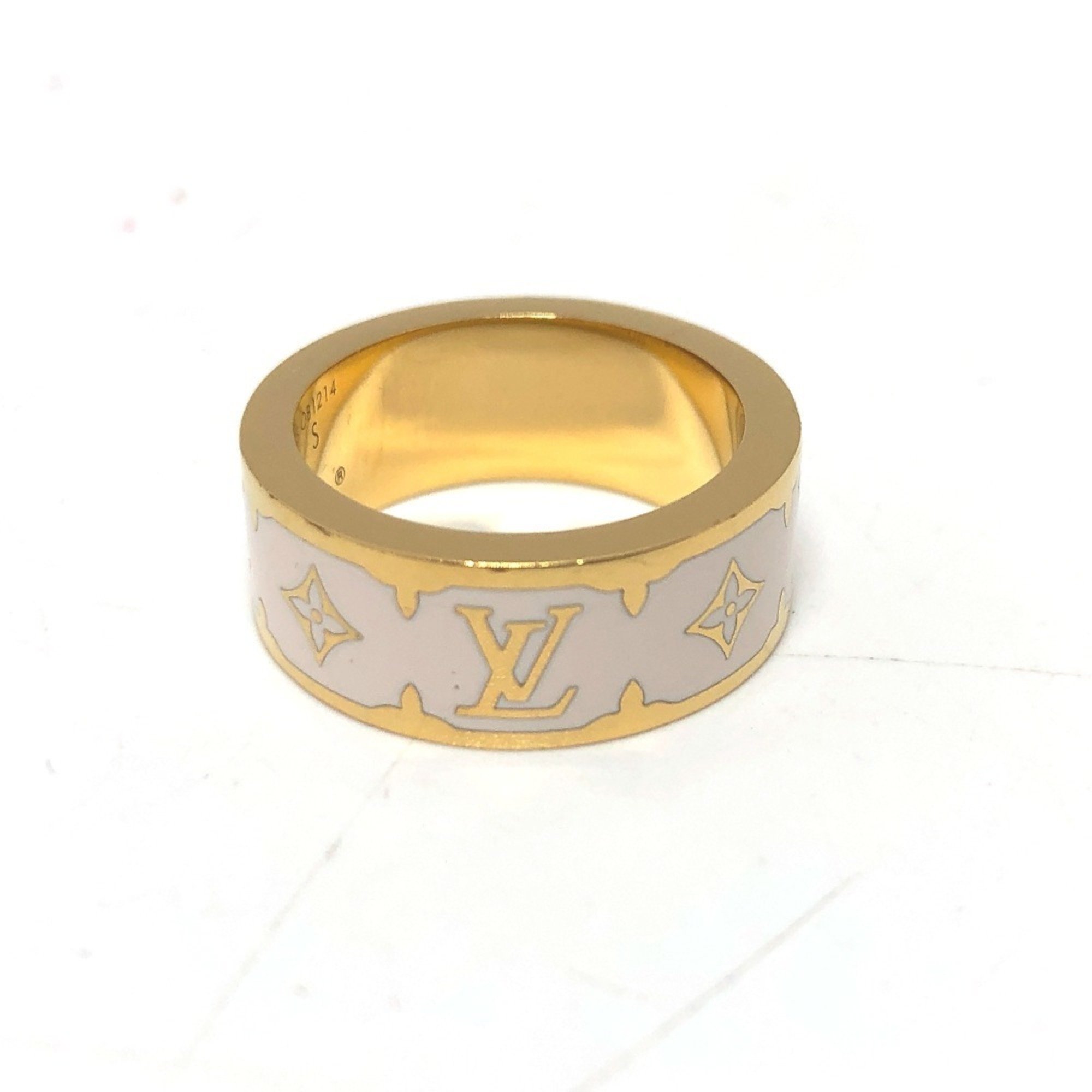 LOUIS VUITTON M1565S Ring Nano Gram Enamel Metal Women's White