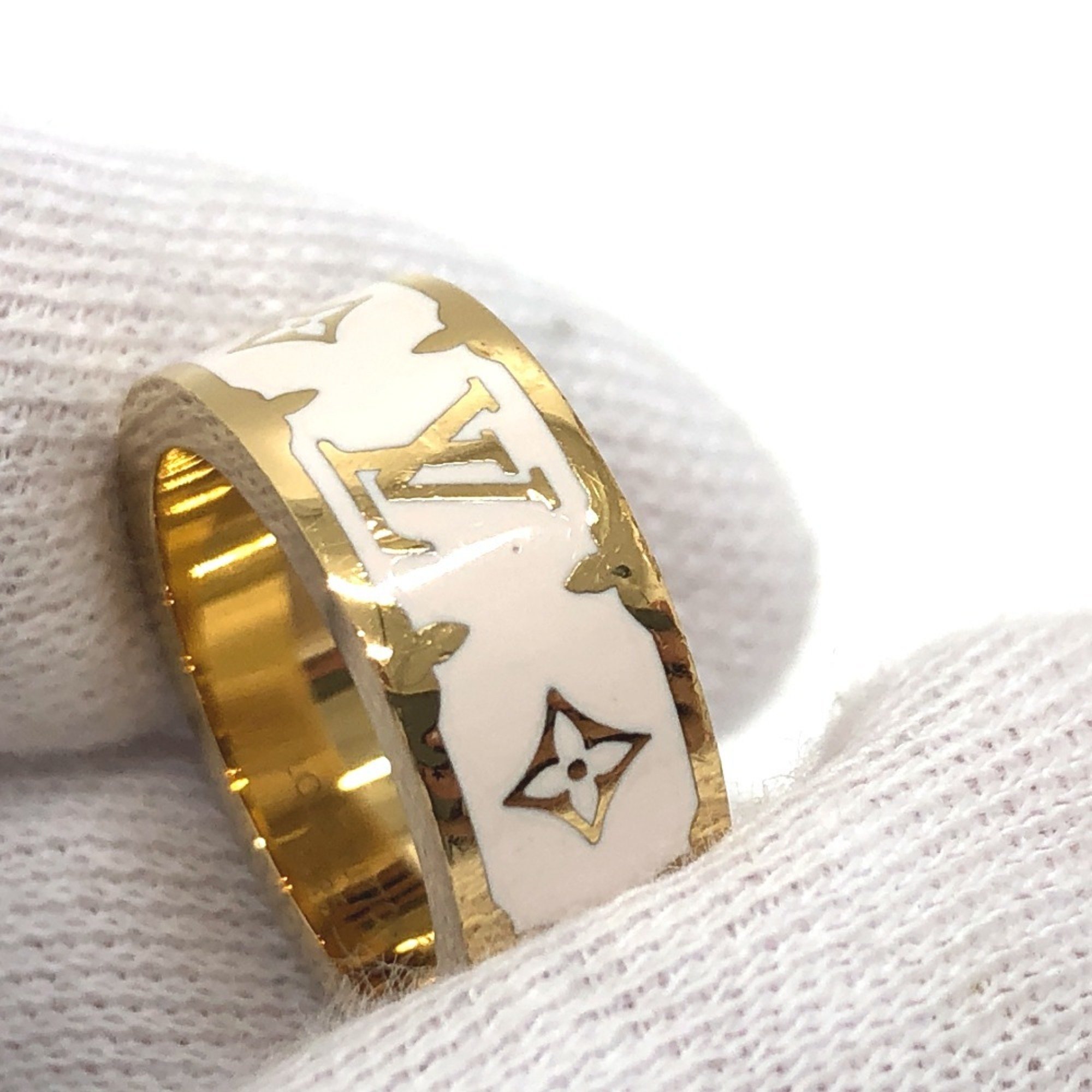 LOUIS VUITTON M1565S Ring Nano Gram Enamel Metal Women's White