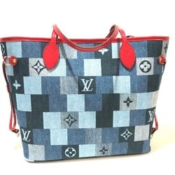 LOUIS VUITTON M44981 Square Patchwork Neverfull MM Shoulder Bag Tote Monogram Denim Women's Blue