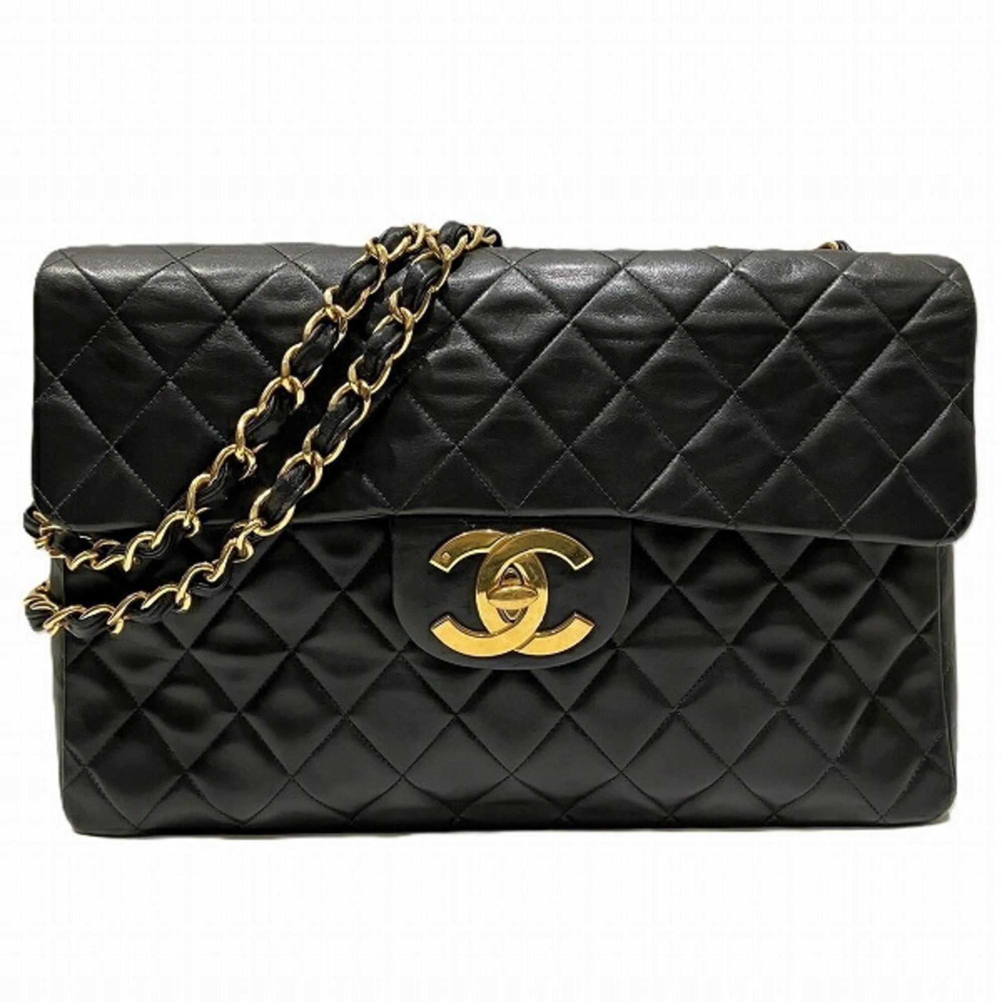 CHANEL Deca Matelasse 34 Double Chain Lambskin Bag Shoulder for Women