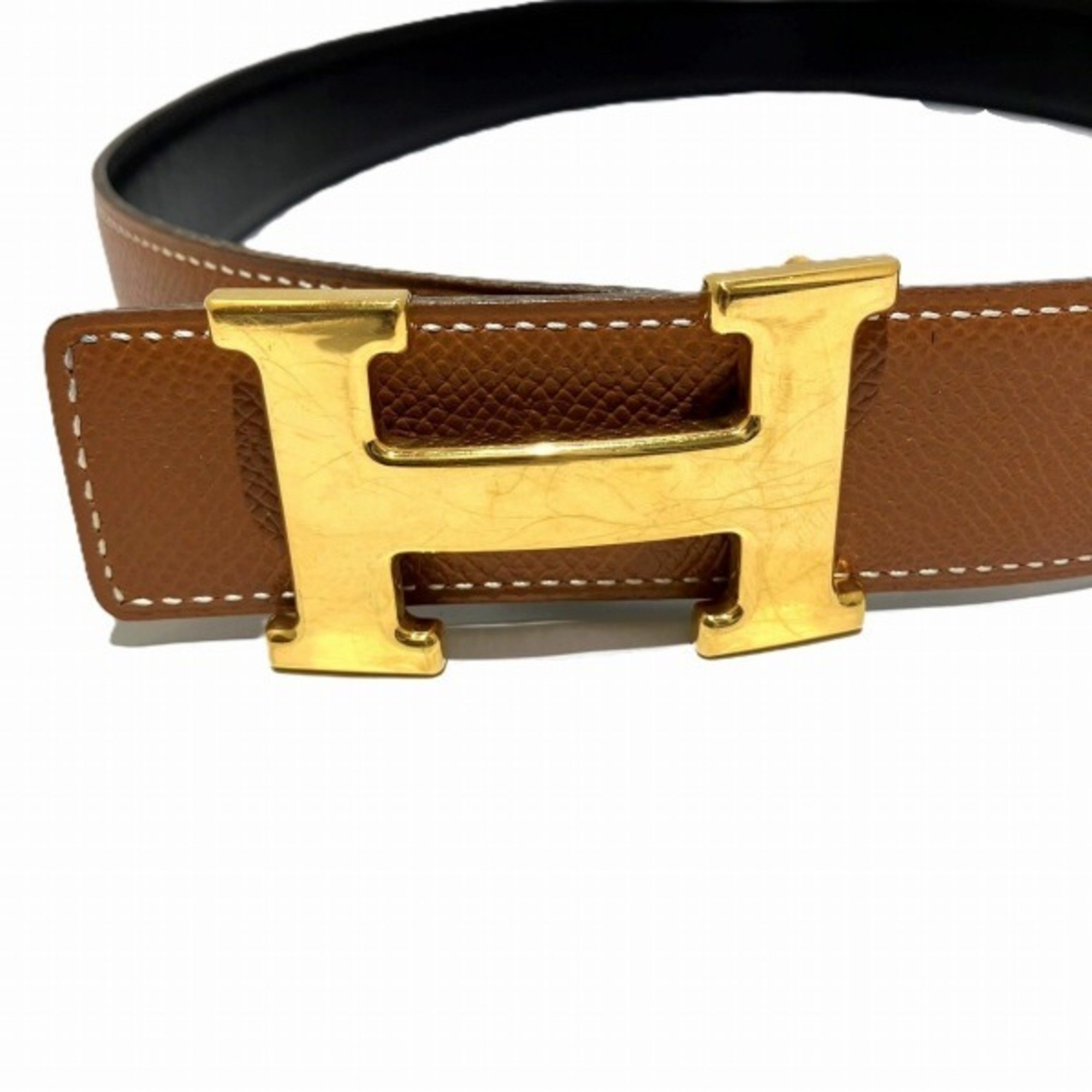 Hermes Constance reversible belt, B engraved, accessory, women's