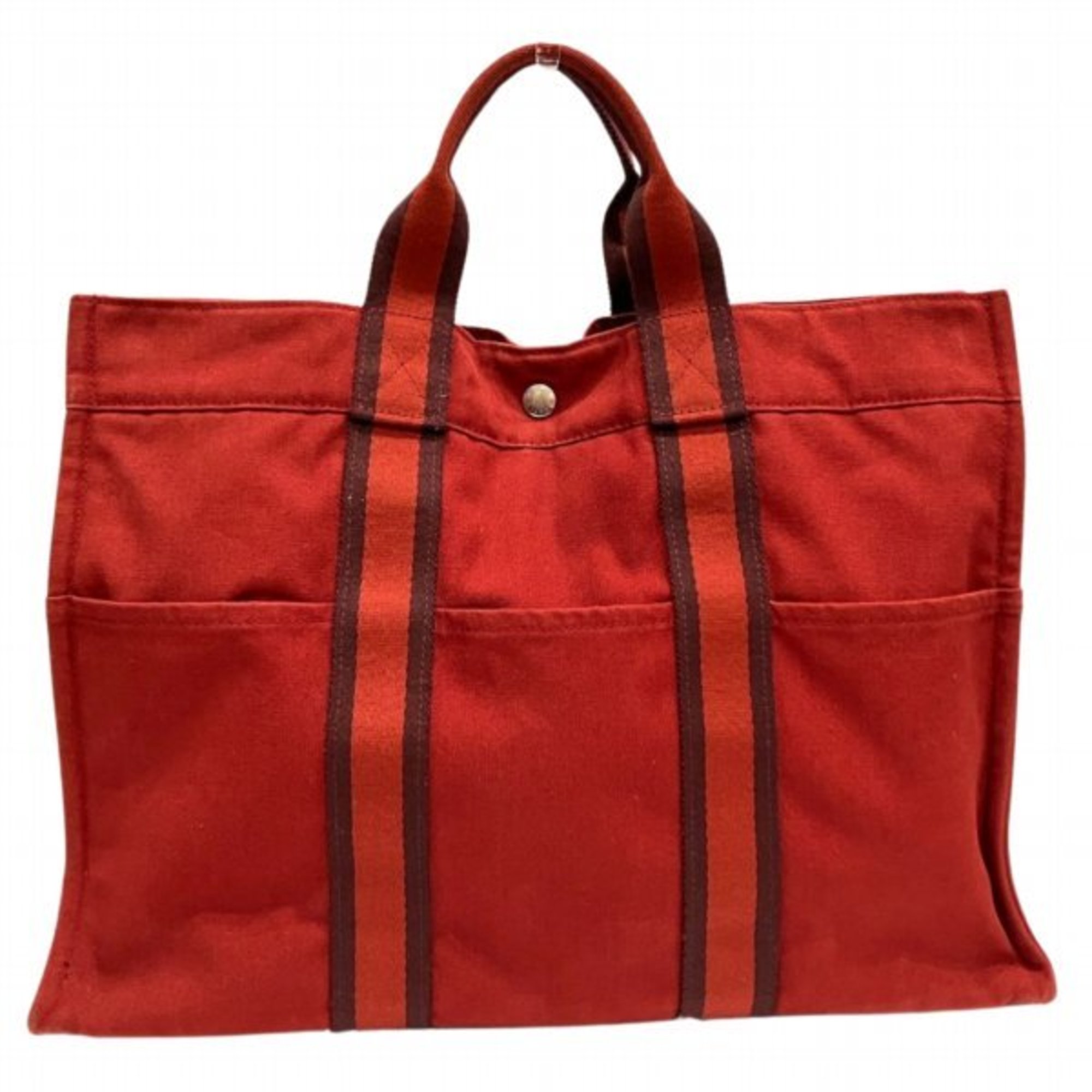 Hermes Foule MM Canvas Red Bag Tote Handbag Men Women