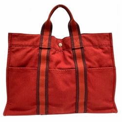 Hermes Foule MM Canvas Red Bag Tote Handbag Men Women