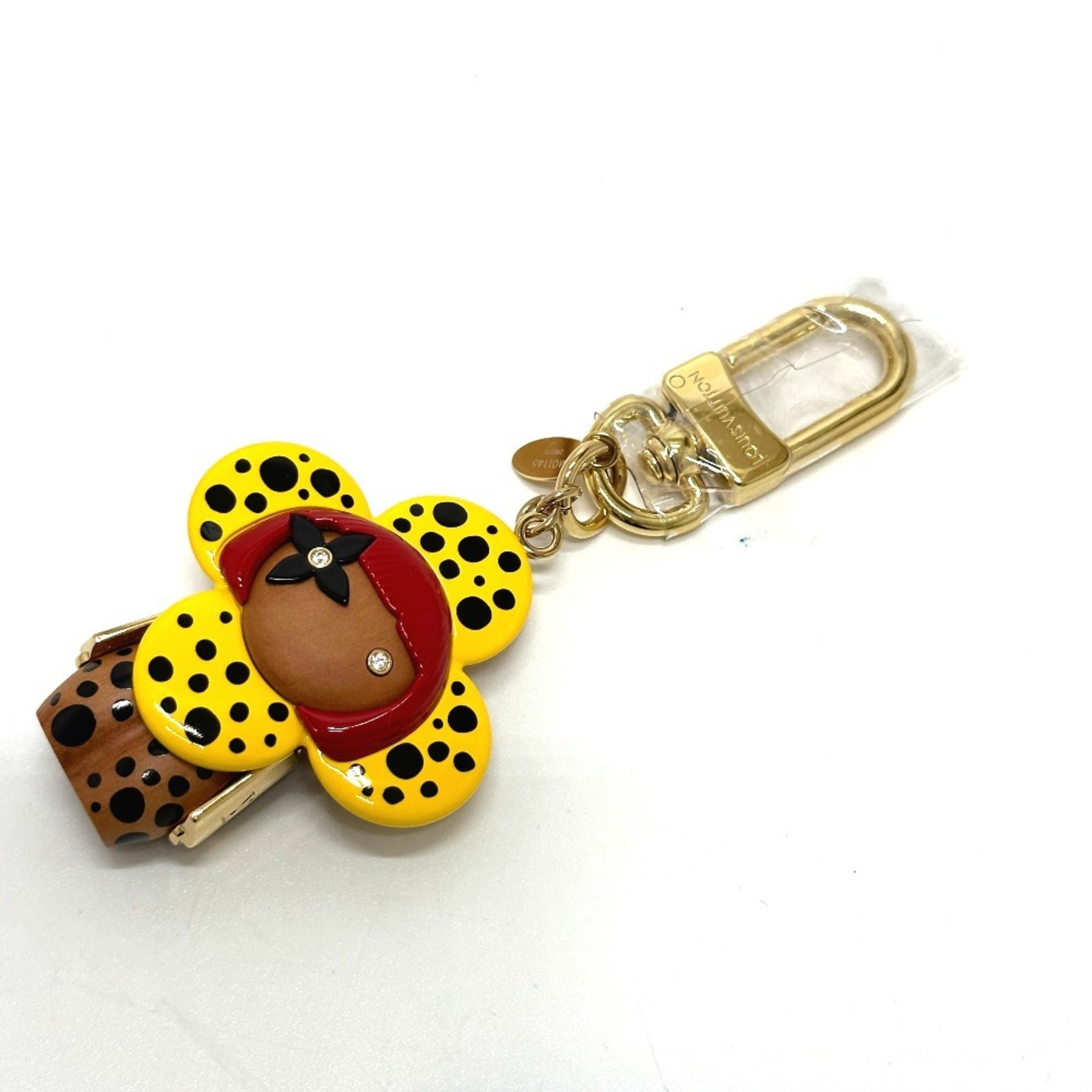 LOUIS VUITTON M01146 Yayoi Kusama collaboration LV x YK keychain Vivienne infinity dot bag charm wood ladies yellow