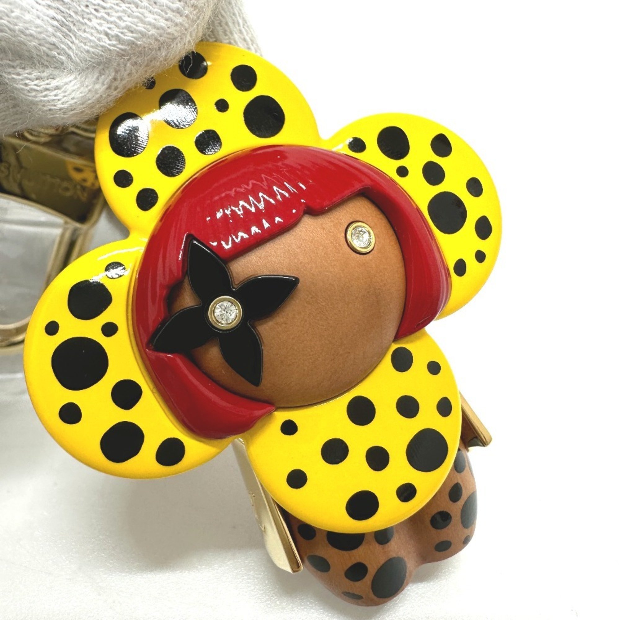 LOUIS VUITTON M01146 Yayoi Kusama collaboration LV x YK keychain Vivienne infinity dot bag charm wood ladies yellow