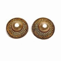 CHANEL Faux Pearl Rhinestone Gold Accessory Earrings for Women