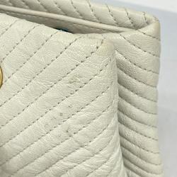 Chanel Shoulder Bag V Stitch Chain Leather White Women's