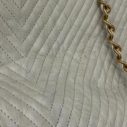 Chanel Shoulder Bag V Stitch Chain Leather White Women's