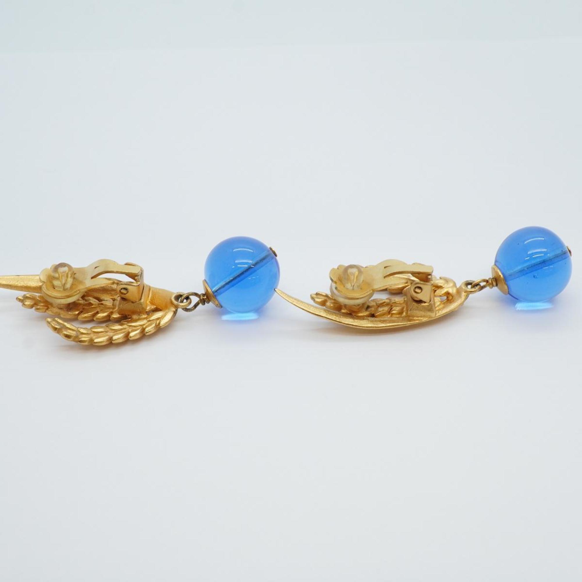 Chanel Earrings Coco Mark Color Stone GP Plated Gold Blue 99P Women's