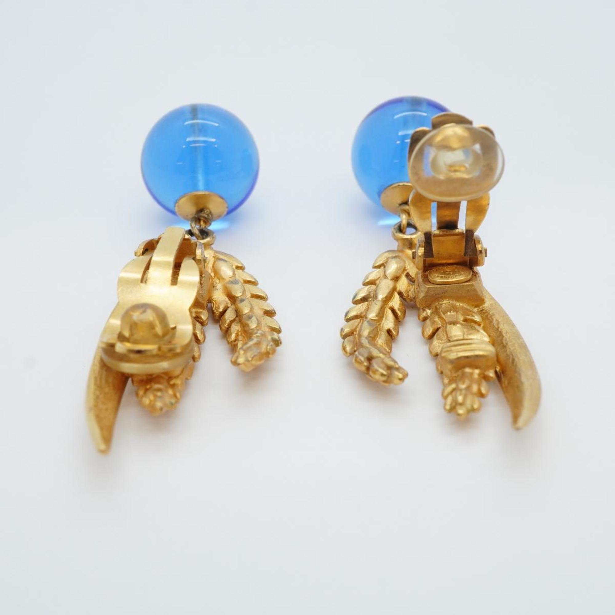 Chanel Earrings Coco Mark Color Stone GP Plated Gold Blue 99P Women's