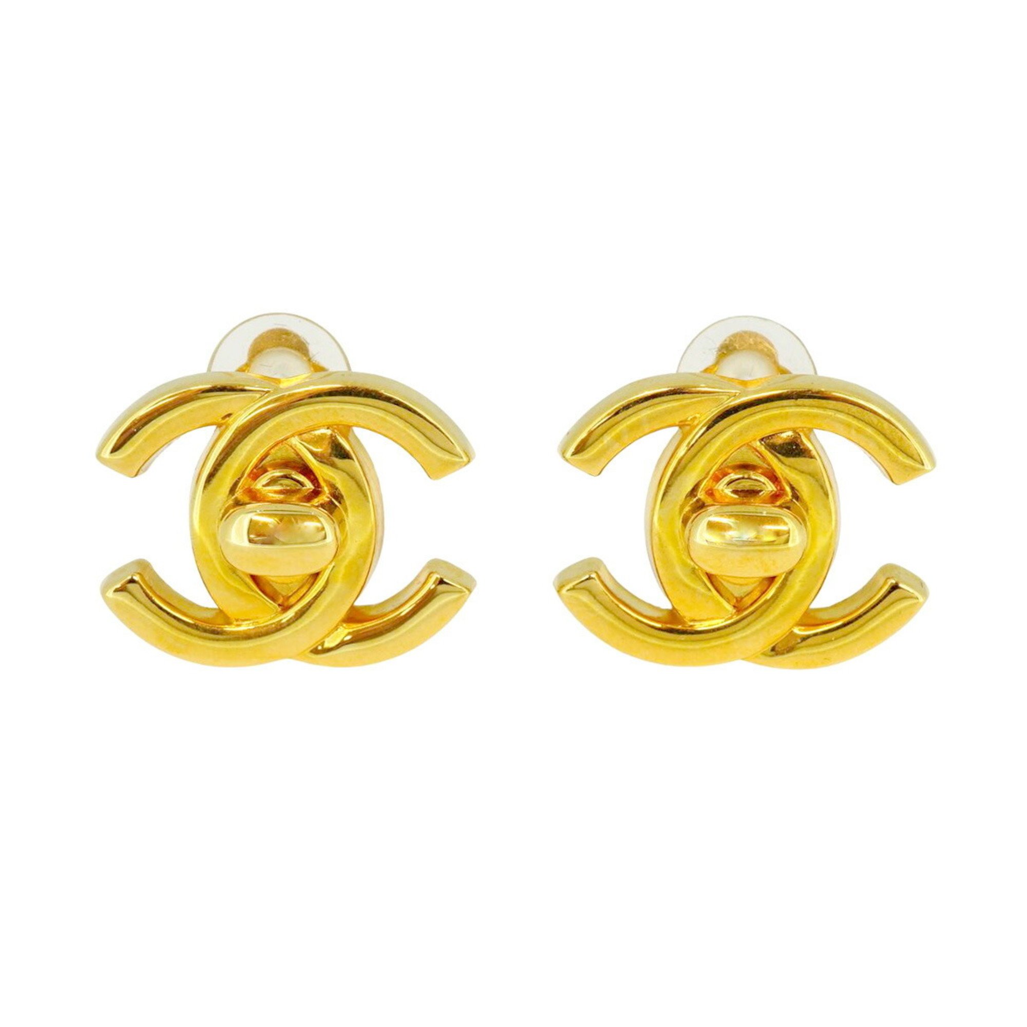 Chanel Earrings Turn Lock GP Plated Gold 97P Women's