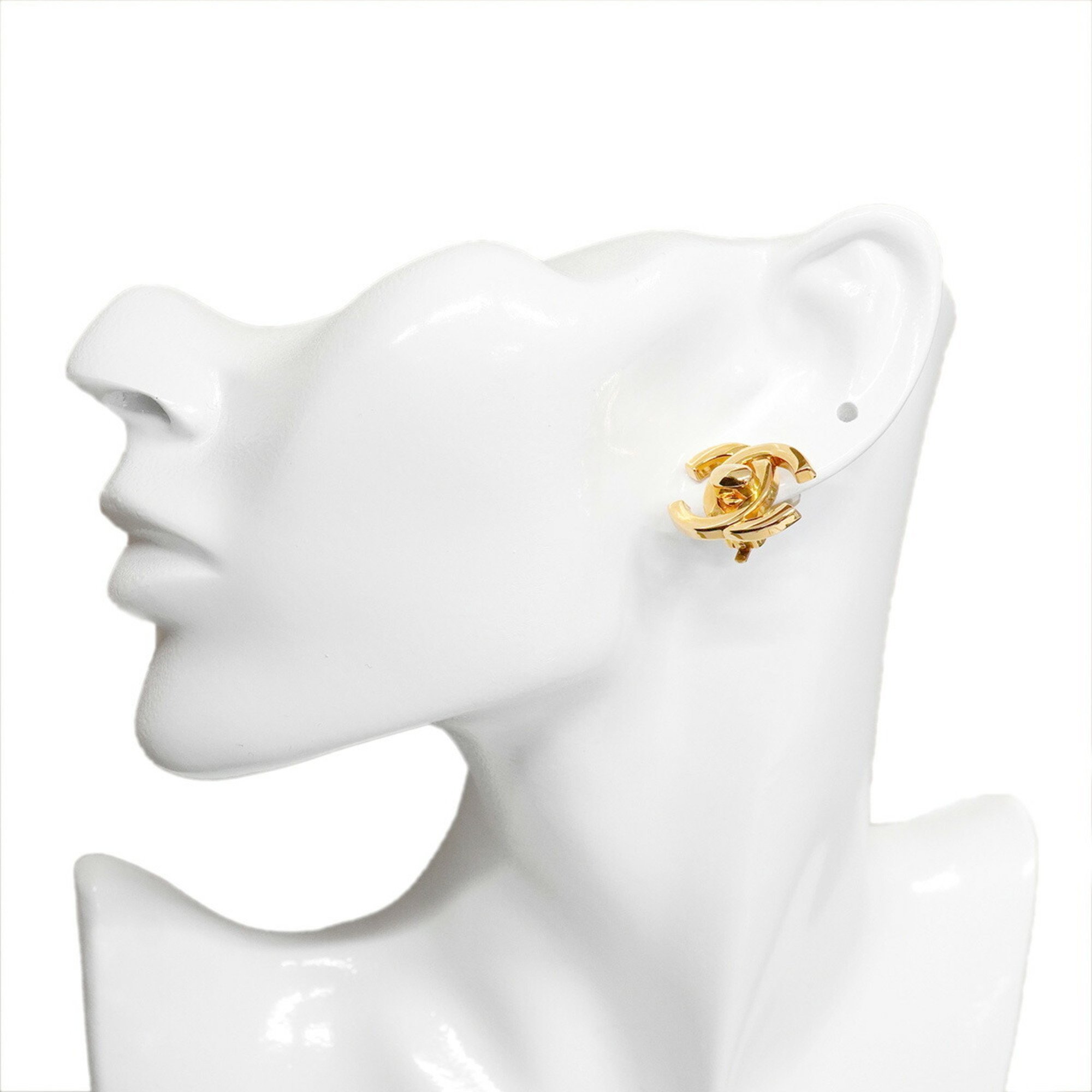 Chanel Earrings Turn Lock GP Plated Gold 97P Women's