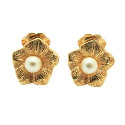 Christian Dior Earrings Flower Motif Faux Pearl GP Plated Gold Women's