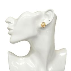 Christian Dior Earrings Flower Motif Faux Pearl GP Plated Gold Women's