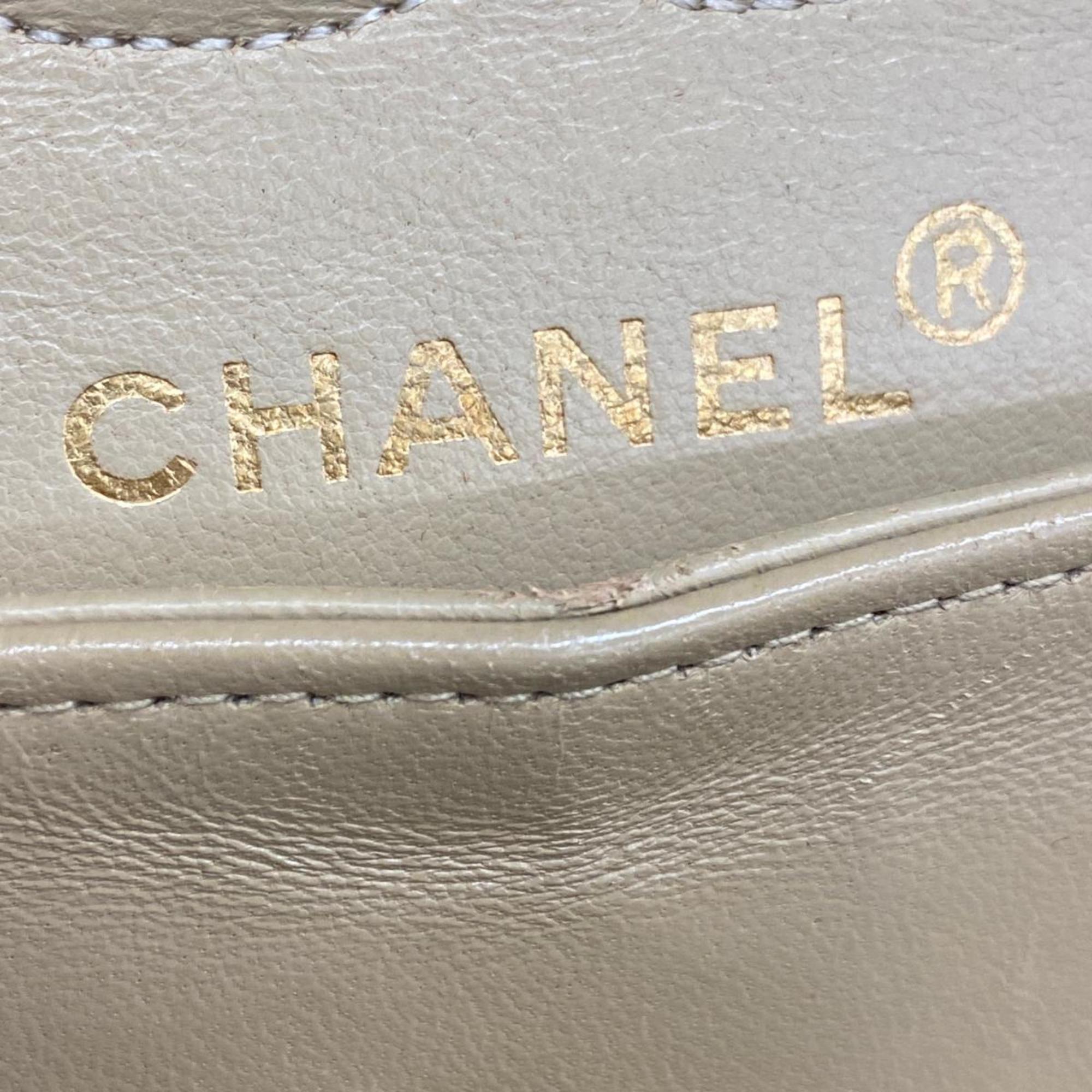 Chanel Shoulder Bag Matelasse W Flap Chain Lambskin Beige Women's