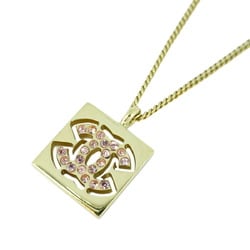 Chanel Necklace Coco Mark Square Rhinestone GP Plated Gold Pink 02P Women's