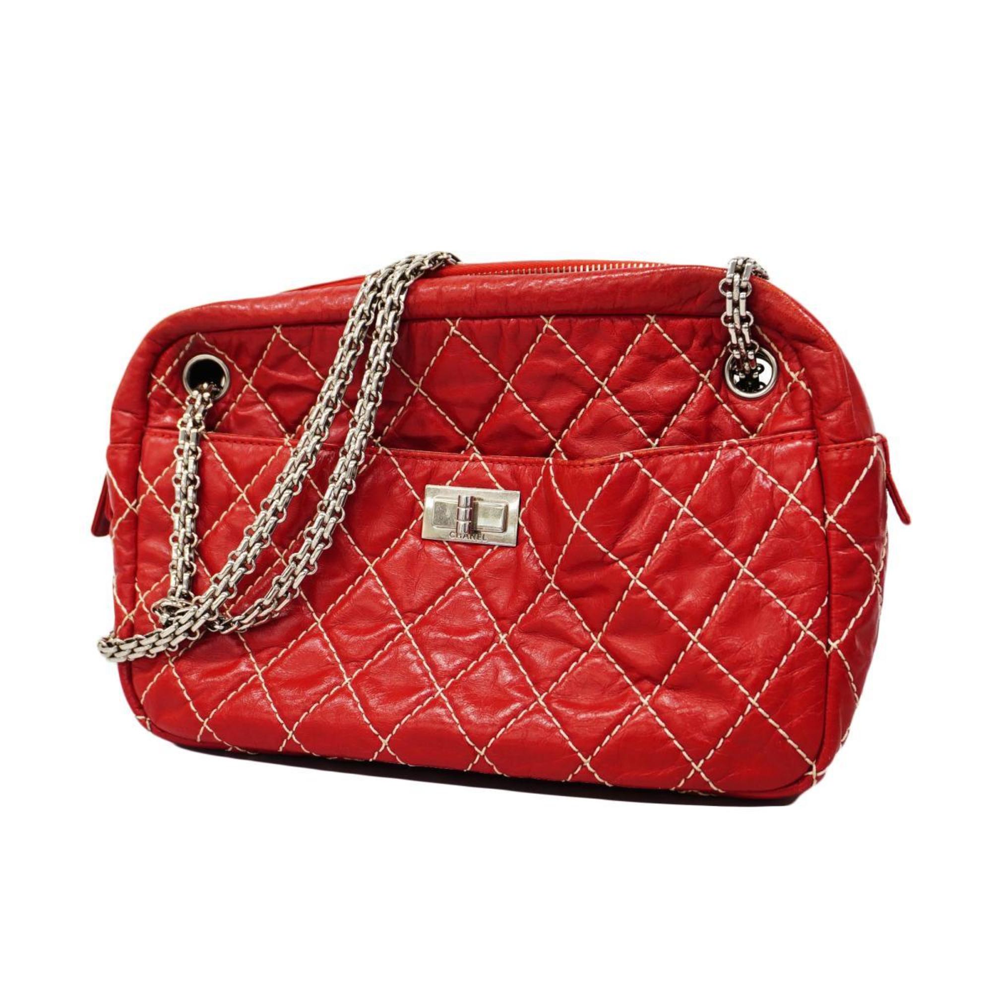 Chanel Shoulder Bag Matelasse 2.55 Chain Leather Red Women's