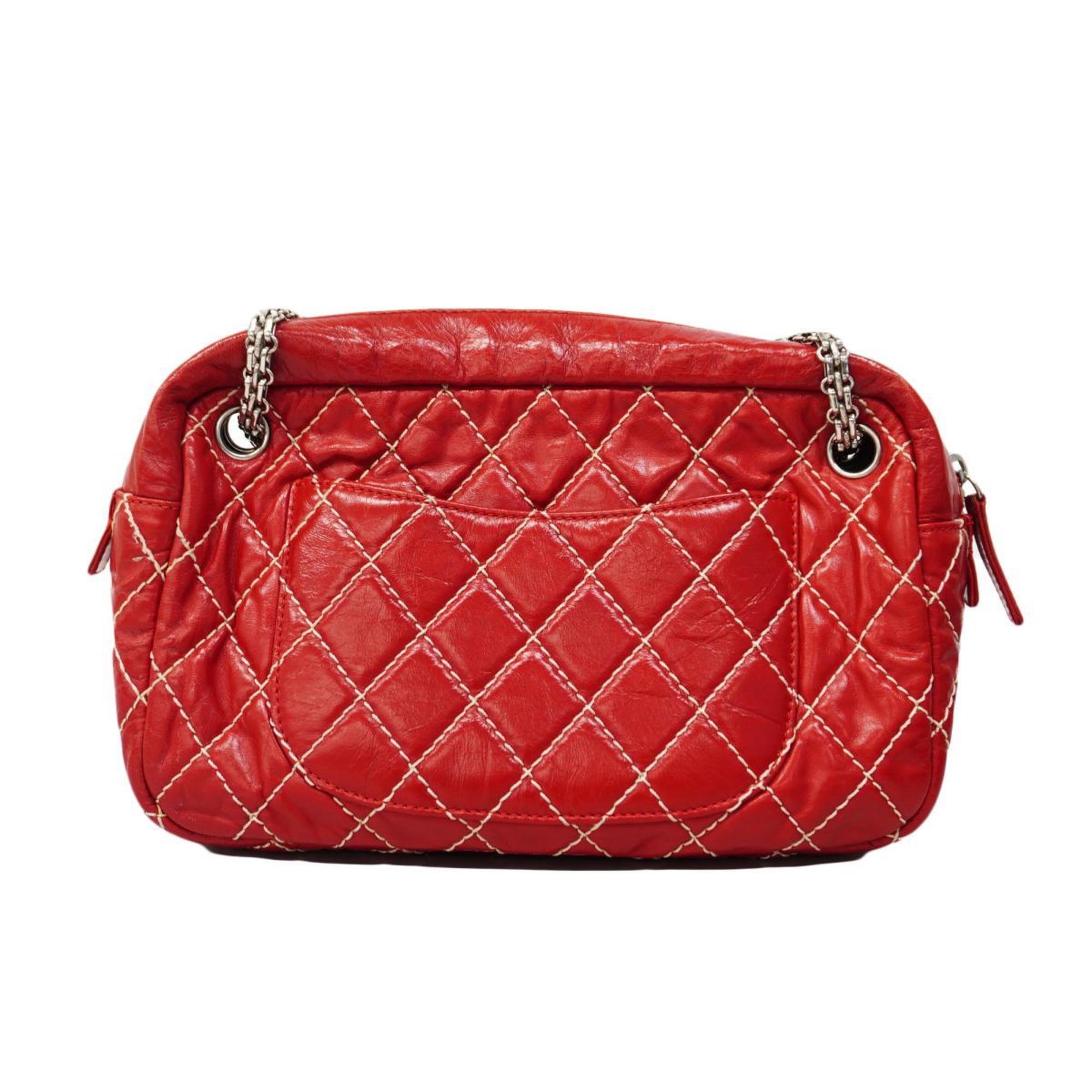 Chanel Shoulder Bag Matelasse 2.55 Chain Leather Red Women's