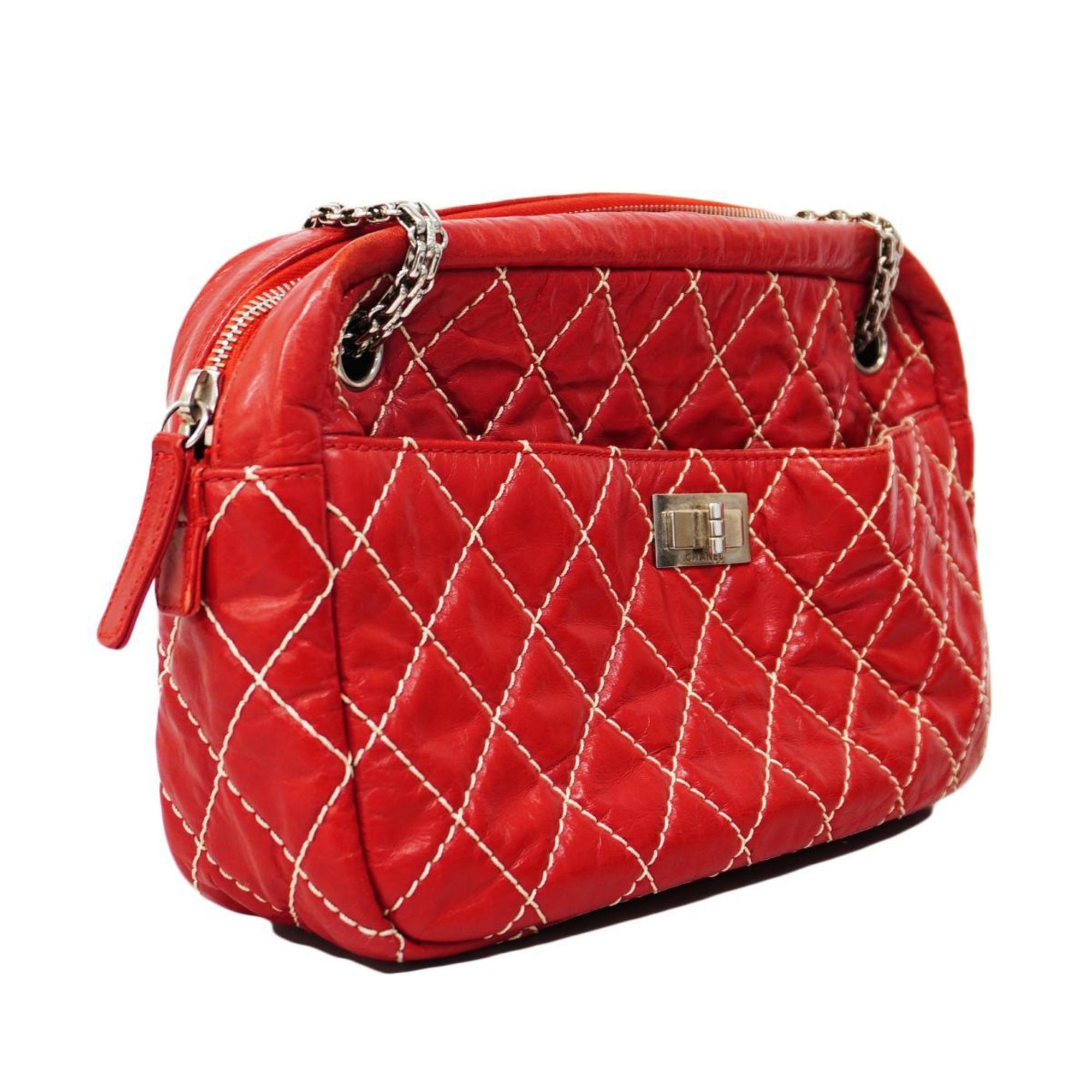 Chanel Shoulder Bag Matelasse 2.55 Chain Leather Red Women's