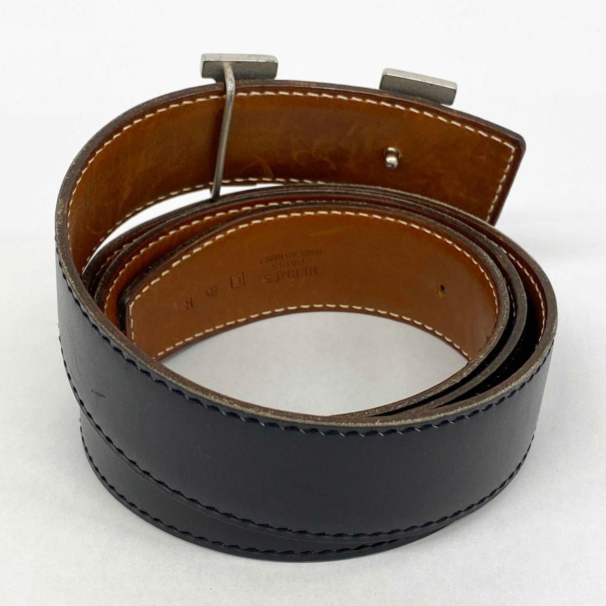 Hermes Belt Constance E Stamp Box Calf Barenia Black Fauve Men's