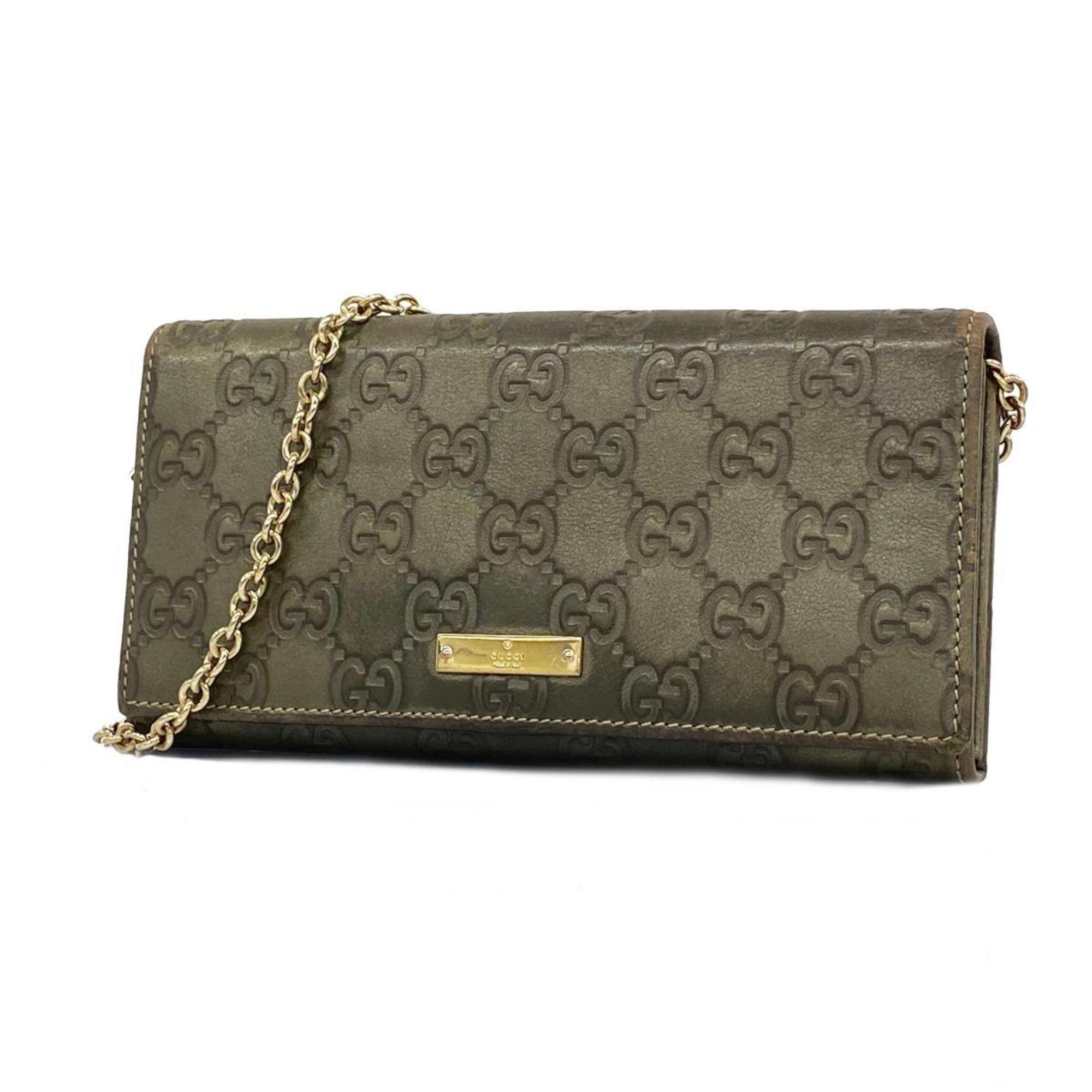 Gucci Long Wallet Guccissima 170426 Leather Grey Champagne Women's