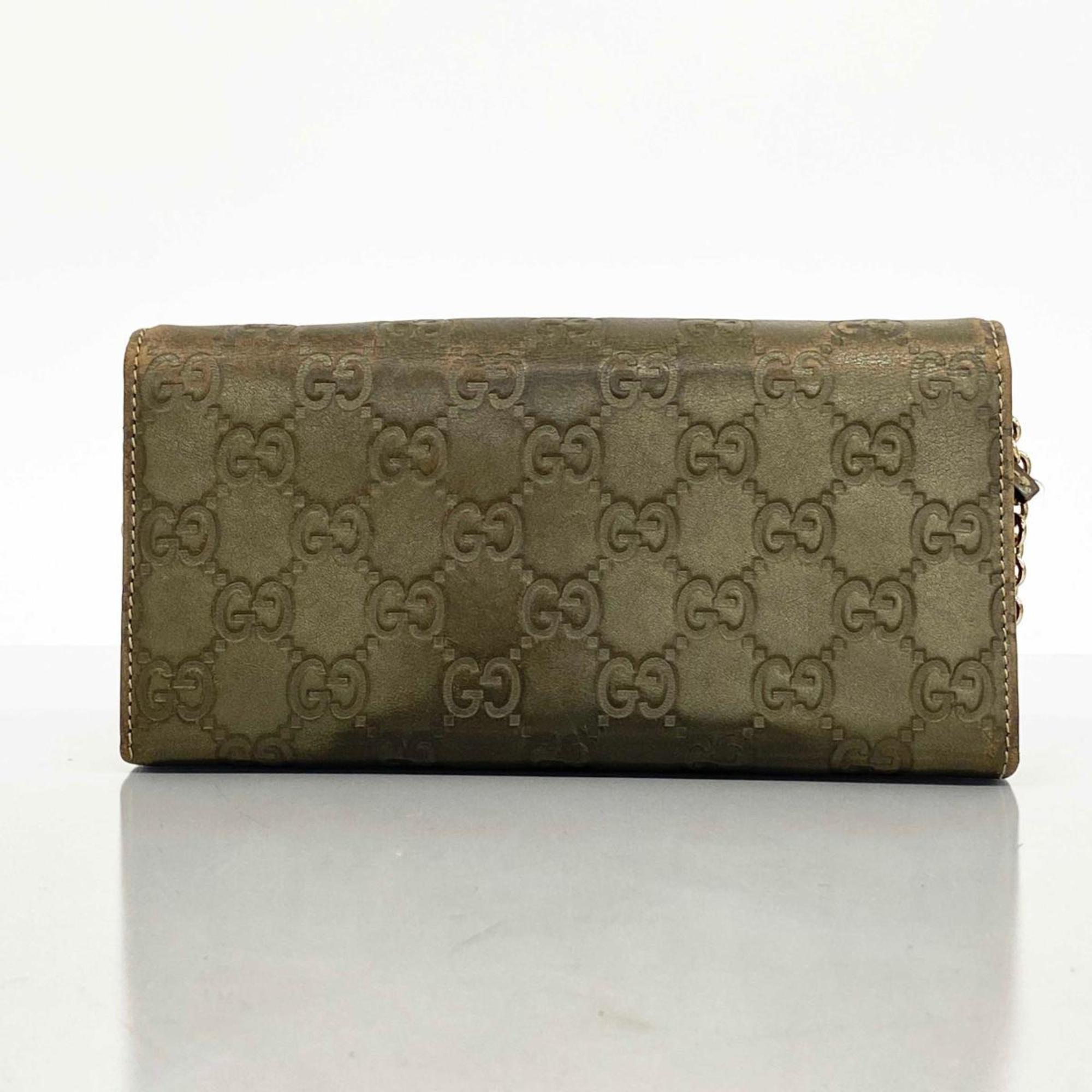 Gucci Long Wallet Guccissima 170426 Leather Grey Champagne Women's