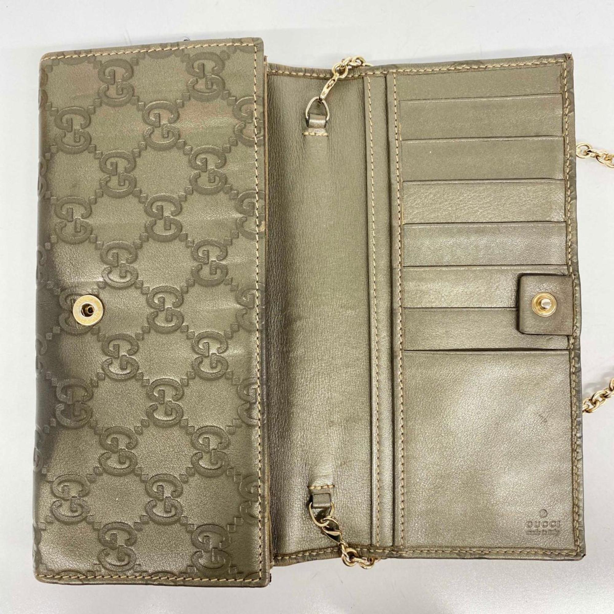 Gucci Long Wallet Guccissima 170426 Leather Grey Champagne Women's